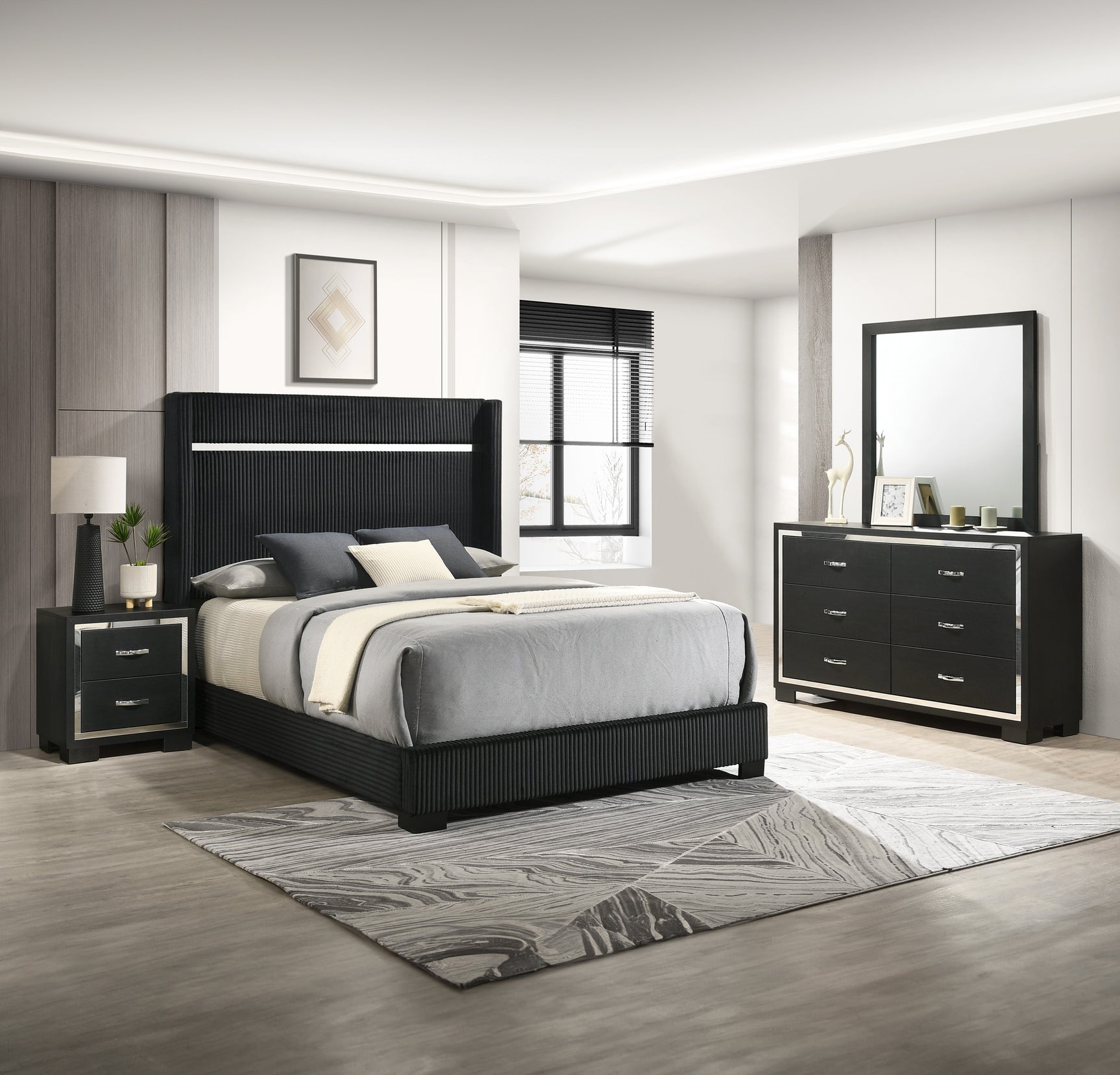 Gennro Black Queen Upholstered Panel Bed - Ornate Home