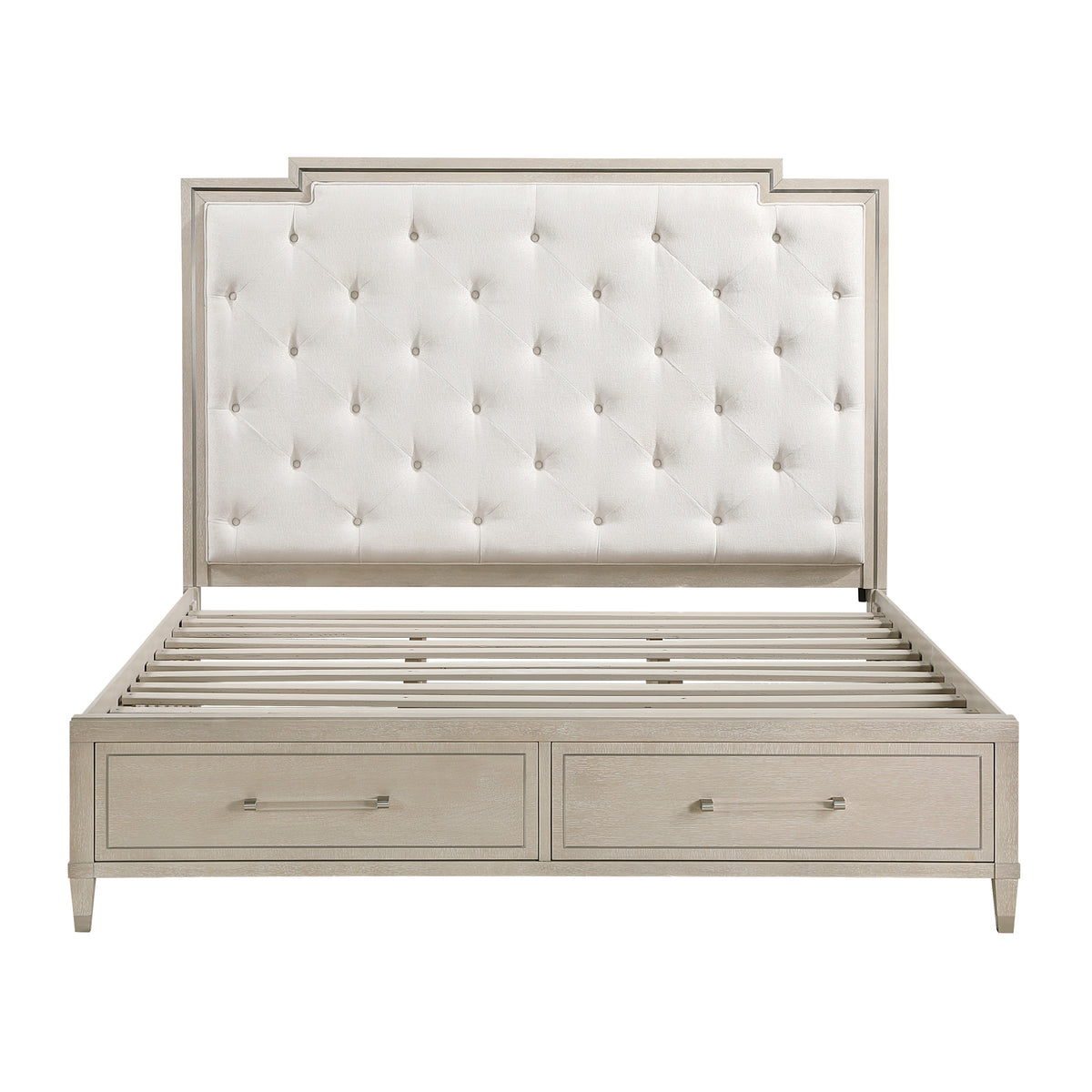 Genoa Beige Queen Platform Bed With Footboard Storage - Ornate Home