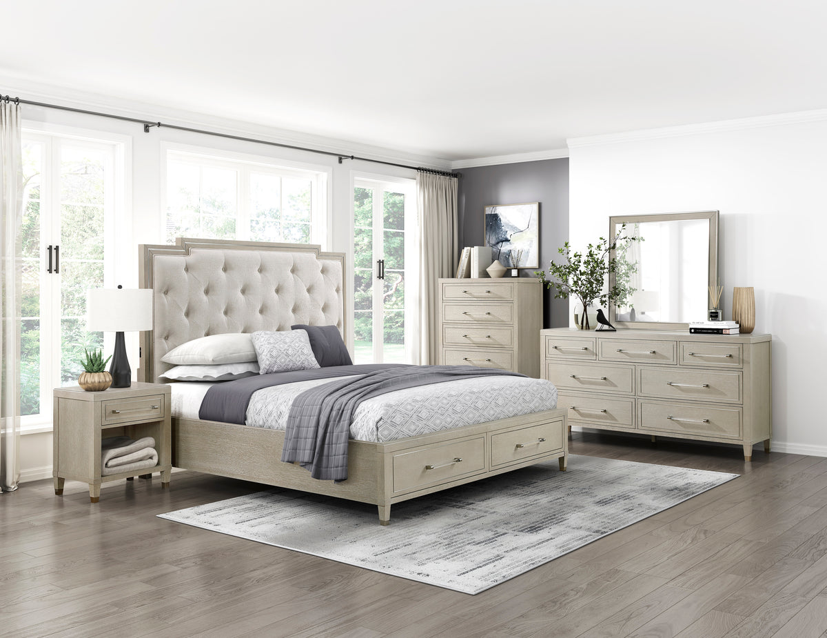 Genoa Beige Queen Platform Bed With Footboard Storage - Ornate Home