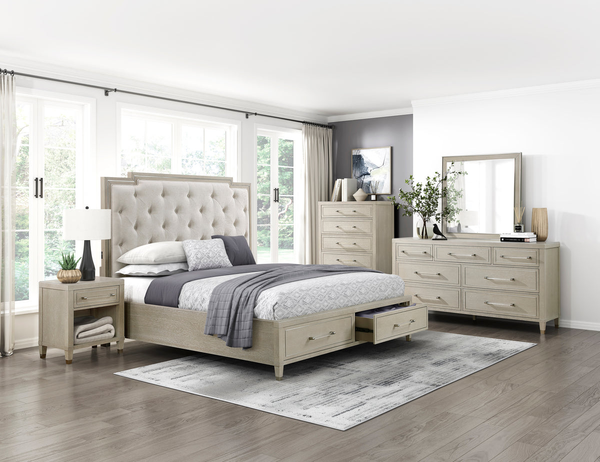 Genoa Beige Queen Platform Bed With Footboard Storage - Ornate Home