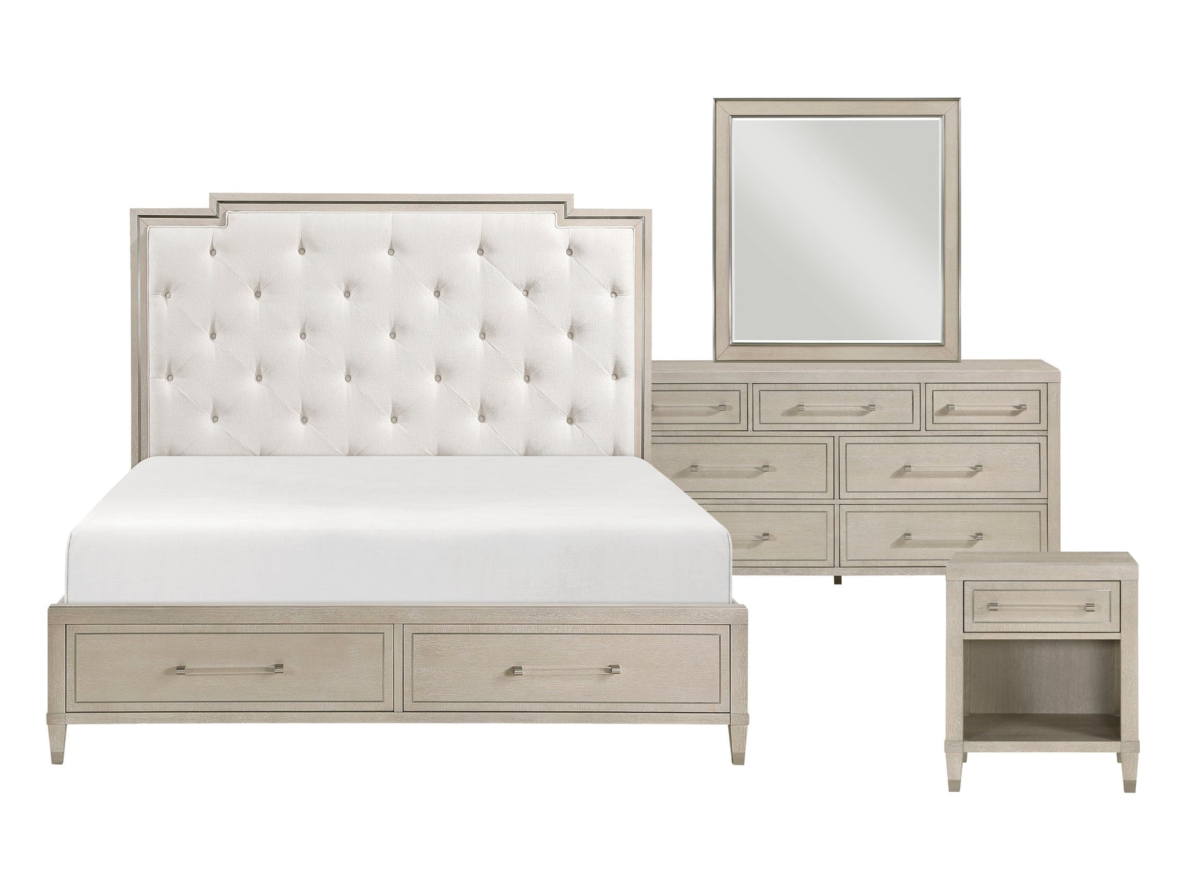 Genoa Ivory/Light Oak 4-Piece Queen Bedroom Set - Ornate Home