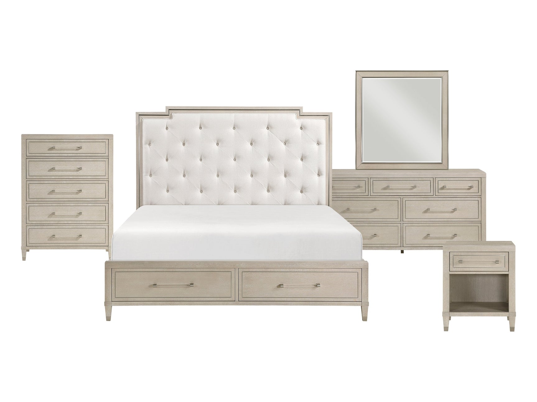 Genoa Ivory/Light Oak 5-Piece Queen Bedroom Set - Ornate Home