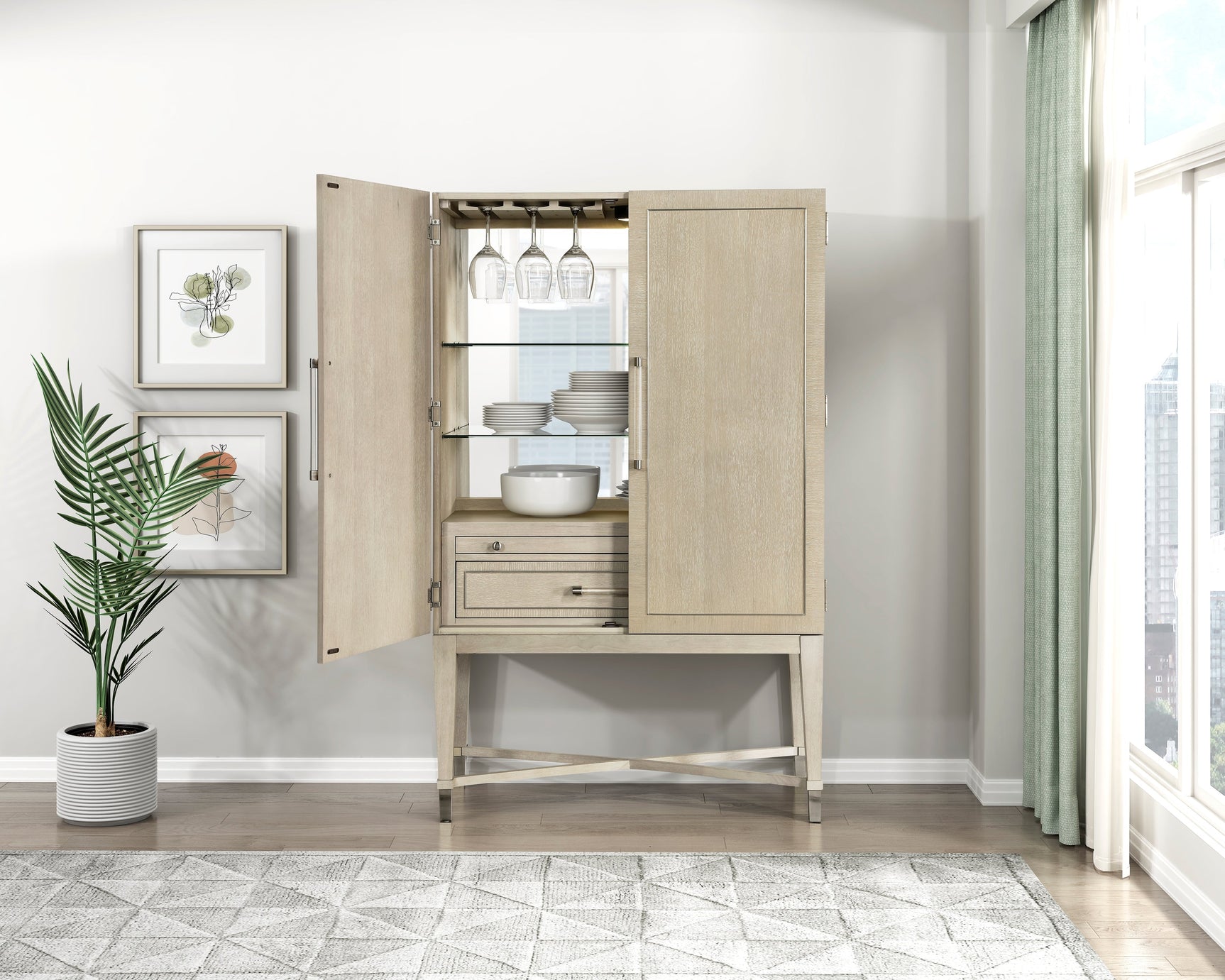 Genoa Light Oak Bar Cabinet - Ornate Home