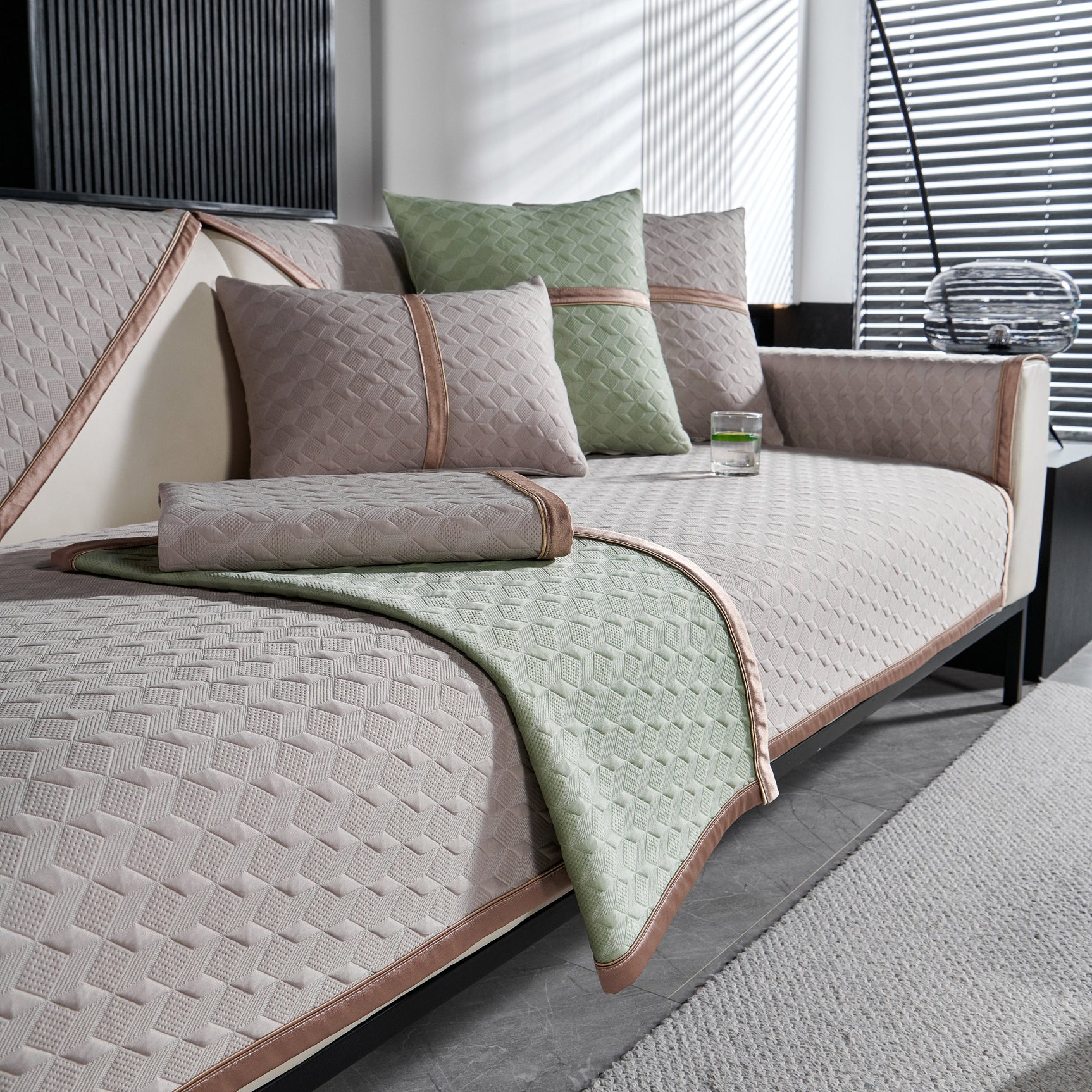 Geometric 3D Sofa Cover, Non-Slip Couch Protector for Seat, Backrest & Armrest - Ornate Home