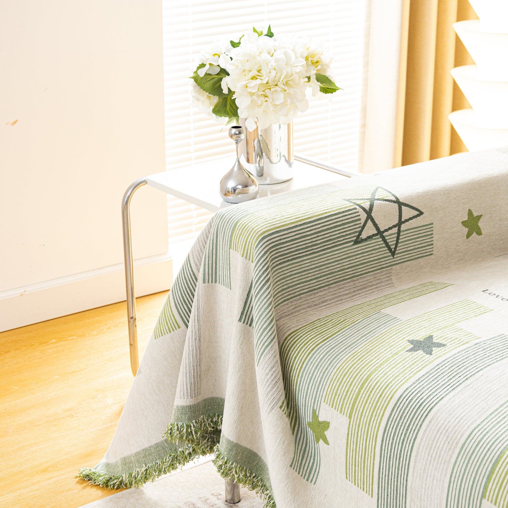 Geometric Chenille Sofa Throw Cover, Breathable Couch Protector with Tassel Fringe - Ornate Home