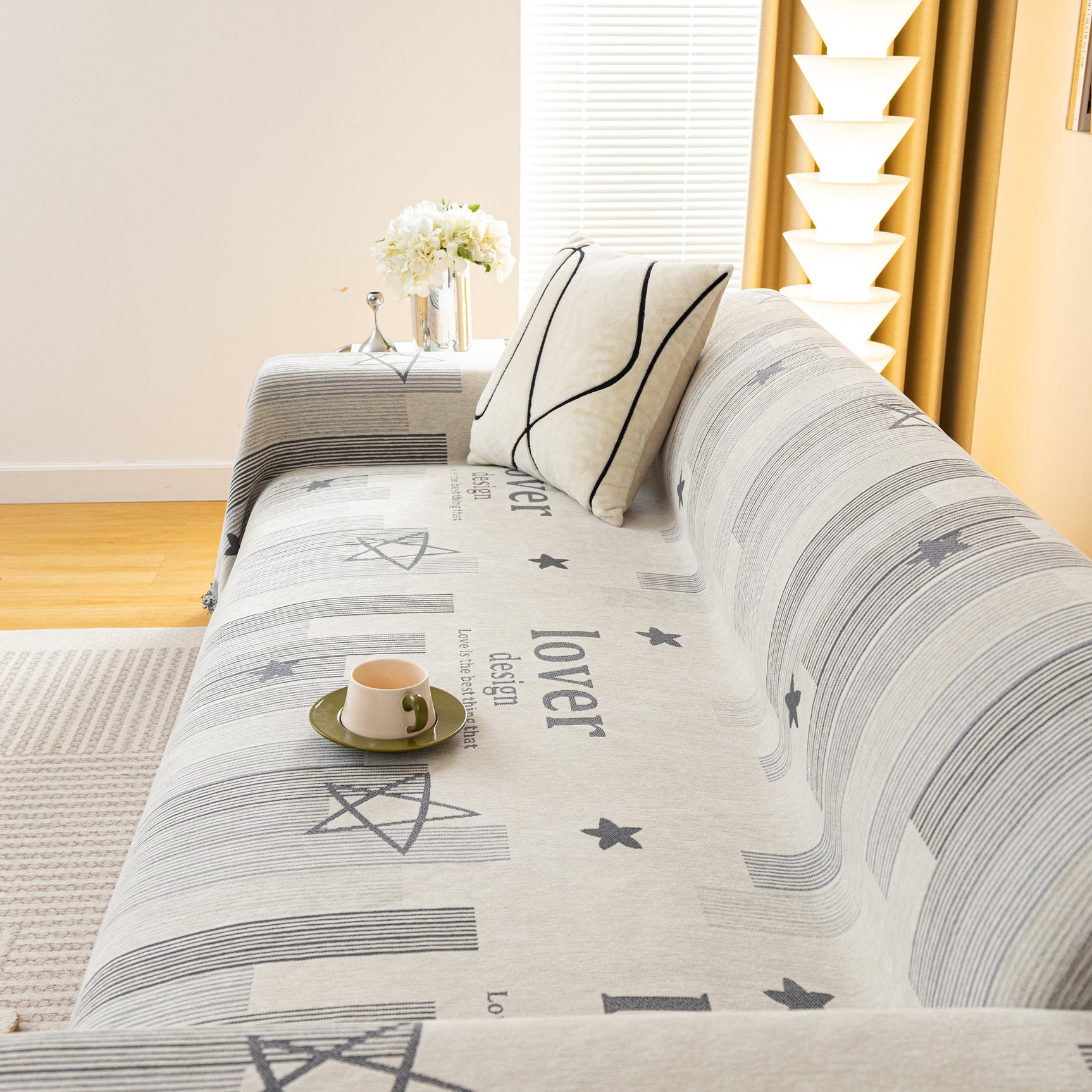 Geometric Chenille Sofa Throw Cover, Breathable Couch Protector with Tassel Fringe - Ornate Home