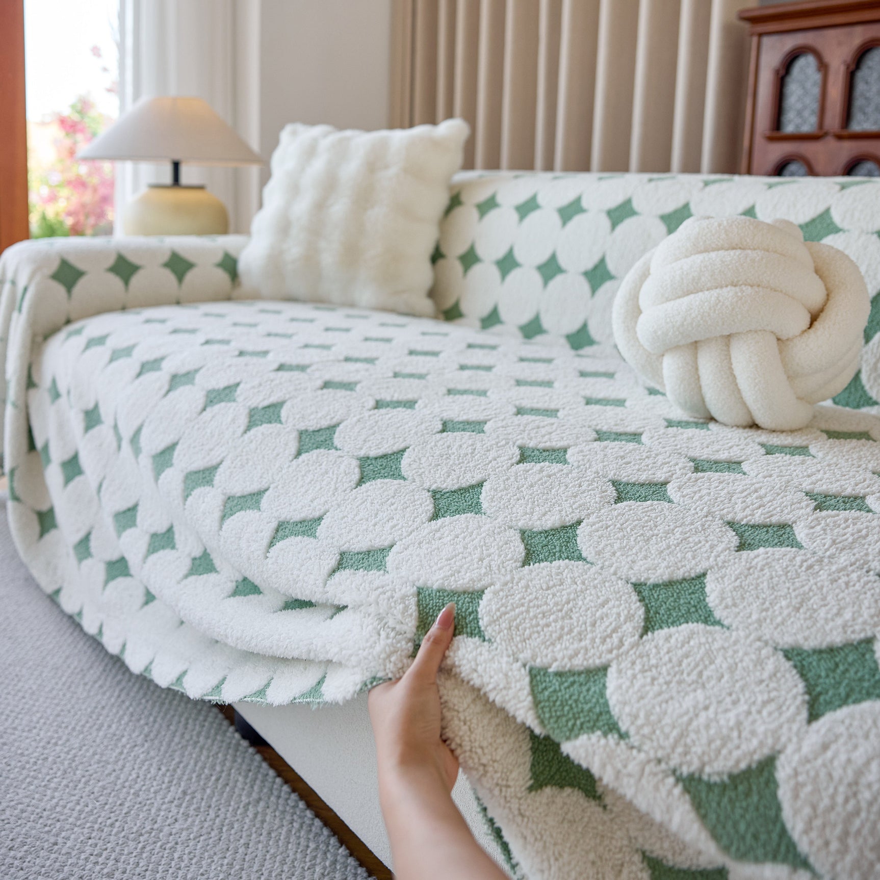 Geometric Jacquard Plush Warm Sofa Couch Cover Coral Fleece Throw Blanket for Couch - Ornate Home