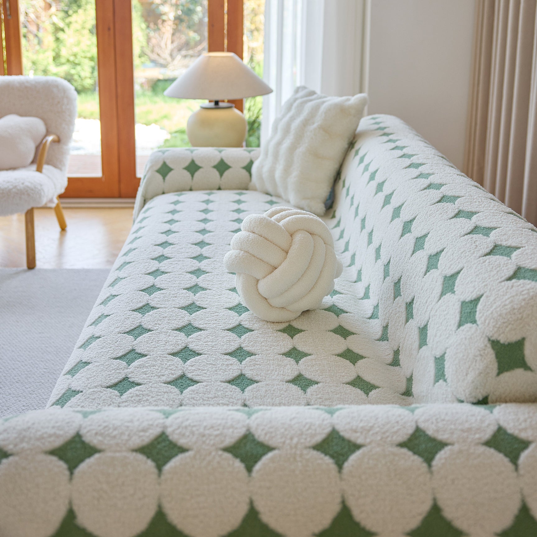 Geometric Jacquard Plush Warm Sofa Couch Cover Coral Fleece Throw Blanket for Couch - Ornate Home