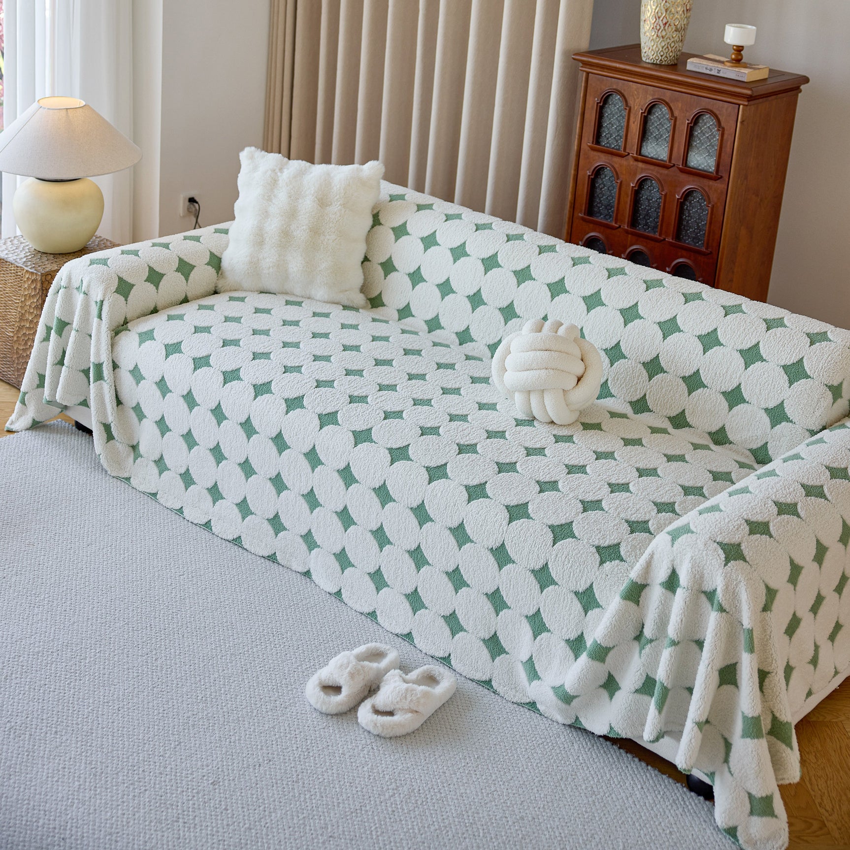 Geometric Jacquard Plush Warm Sofa Couch Cover Coral Fleece Throw Blanket for Couch - Ornate Home