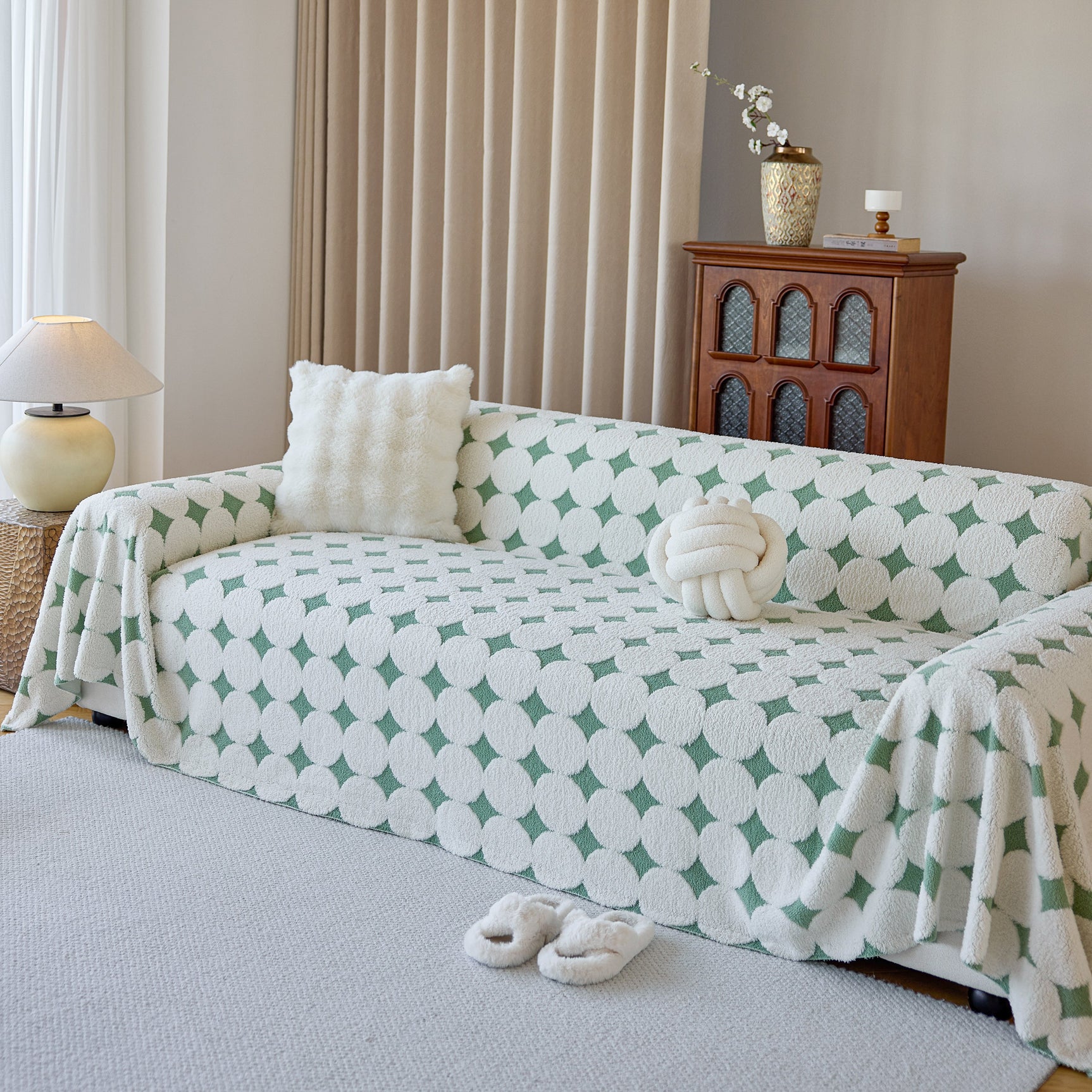 Geometric Jacquard Plush Warm Sofa Couch Cover Coral Fleece Throw Blanket for Couch - Ornate Home