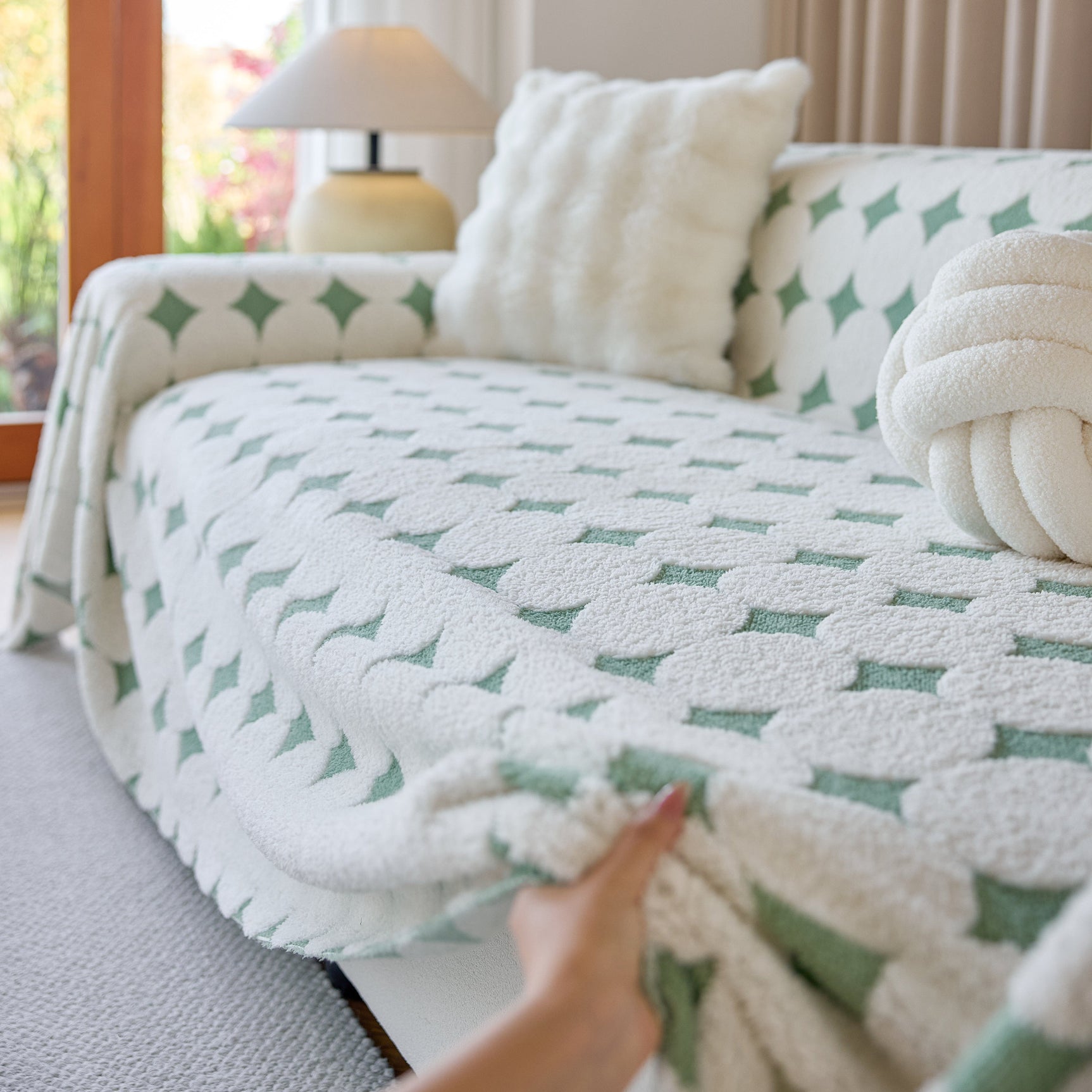 Geometric Jacquard Plush Warm Sofa Couch Cover Coral Fleece Throw Blanket for Couch - Ornate Home