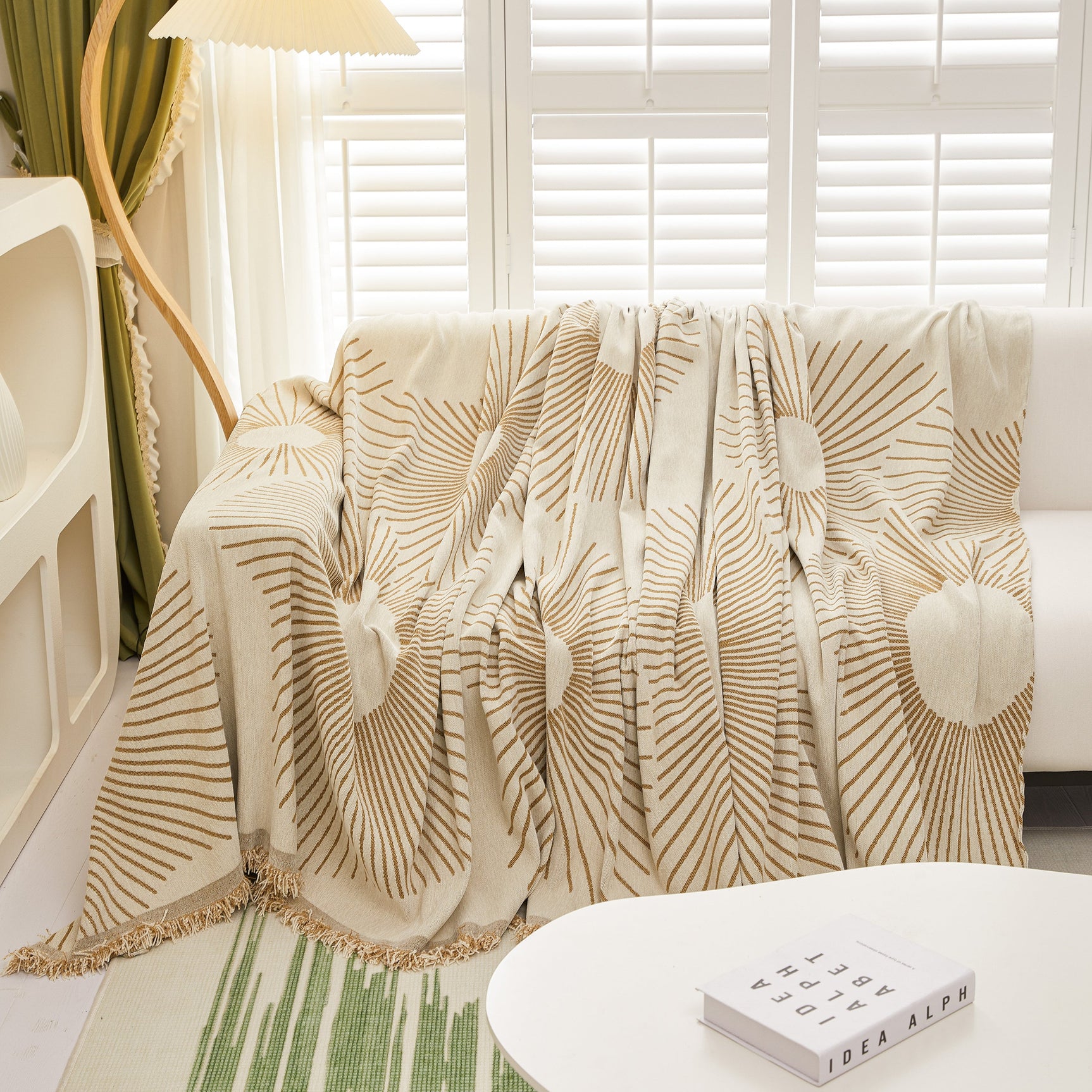 Geometric Radial Striped L-Shape Sofa Cover: Thick, Reversible Furniture Blanket for Kids and Pets - Ornate Home