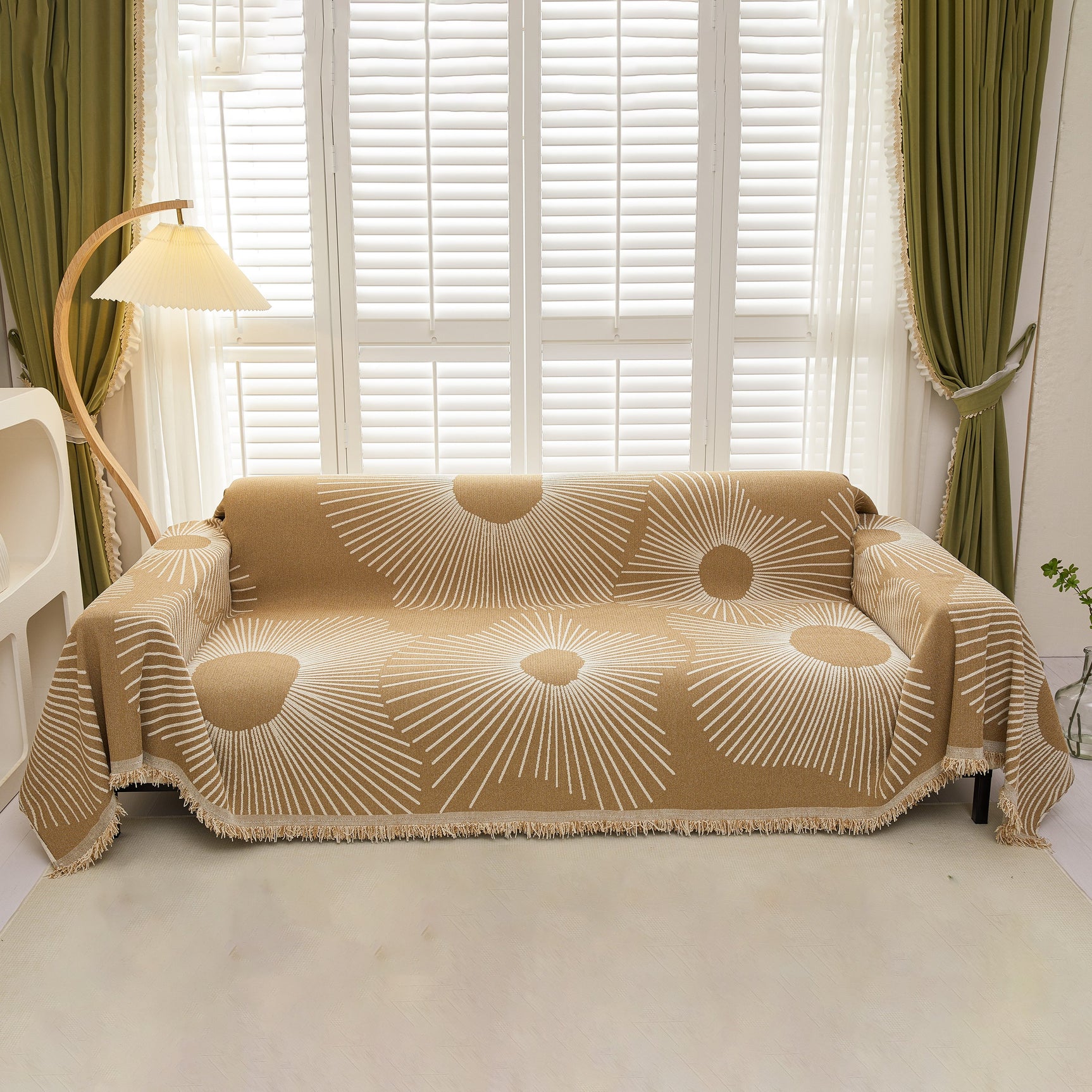 Geometric Radial Striped L-Shape Sofa Cover: Thick, Reversible Furniture Blanket for Kids and Pets - Ornate Home