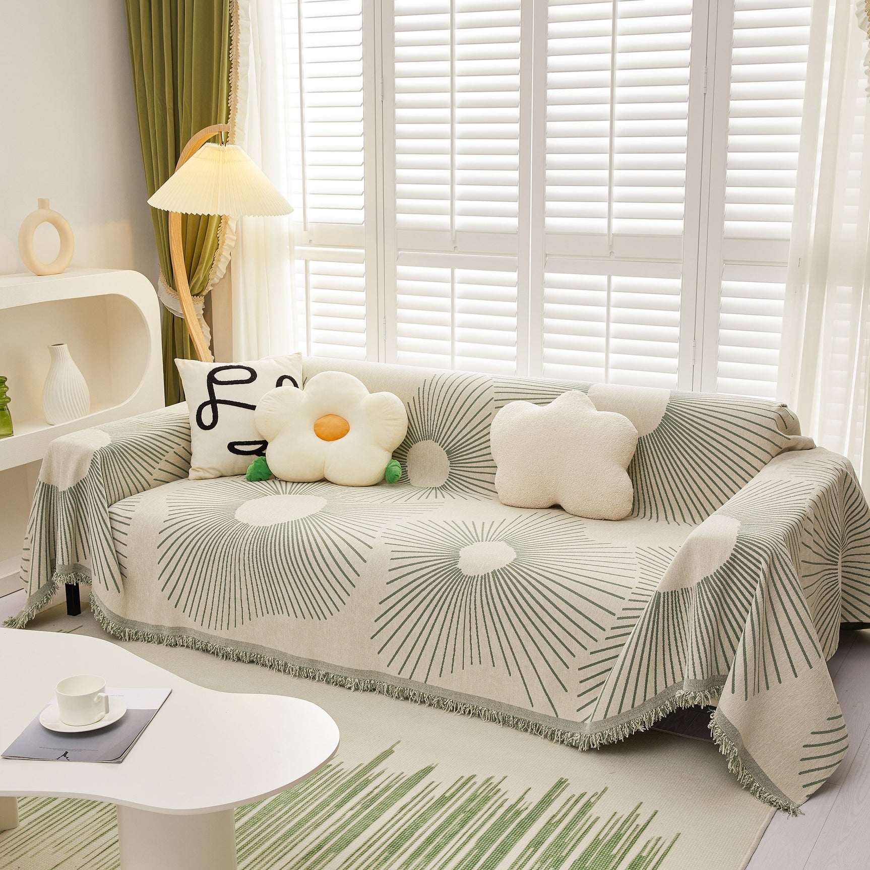 Geometric Radial Striped L-Shape Sofa Cover: Thick, Reversible Furniture Blanket for Kids and Pets - Ornate Home