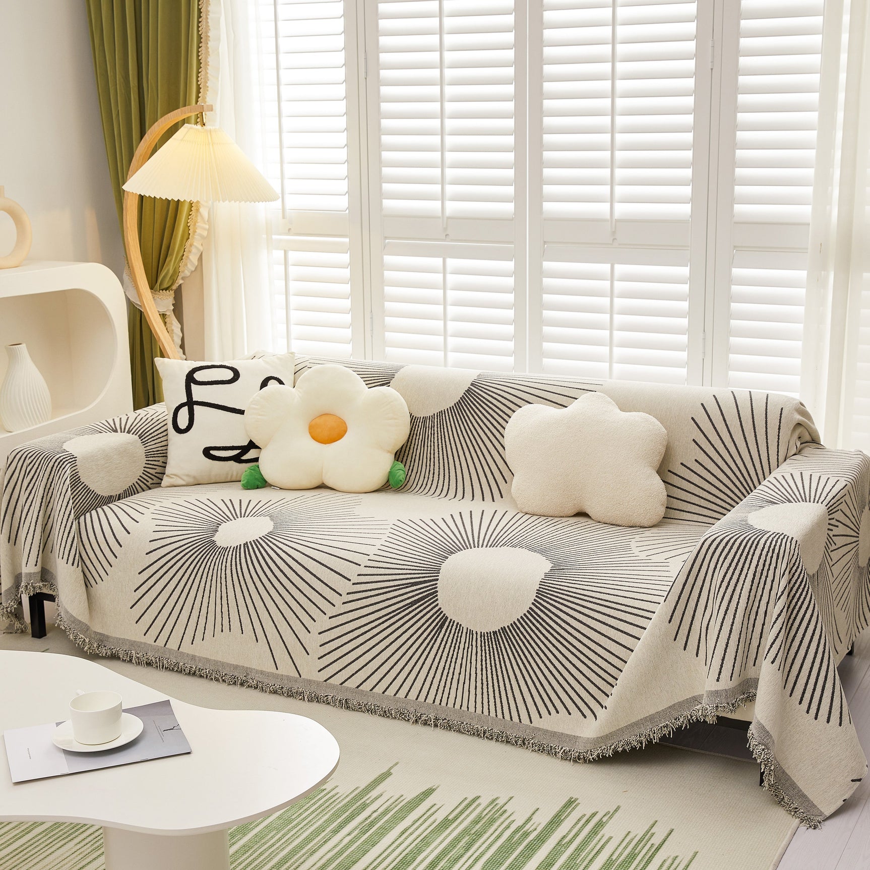 Geometric Radial Striped L-Shape Sofa Cover: Thick, Reversible Furniture Blanket for Kids and Pets - Ornate Home