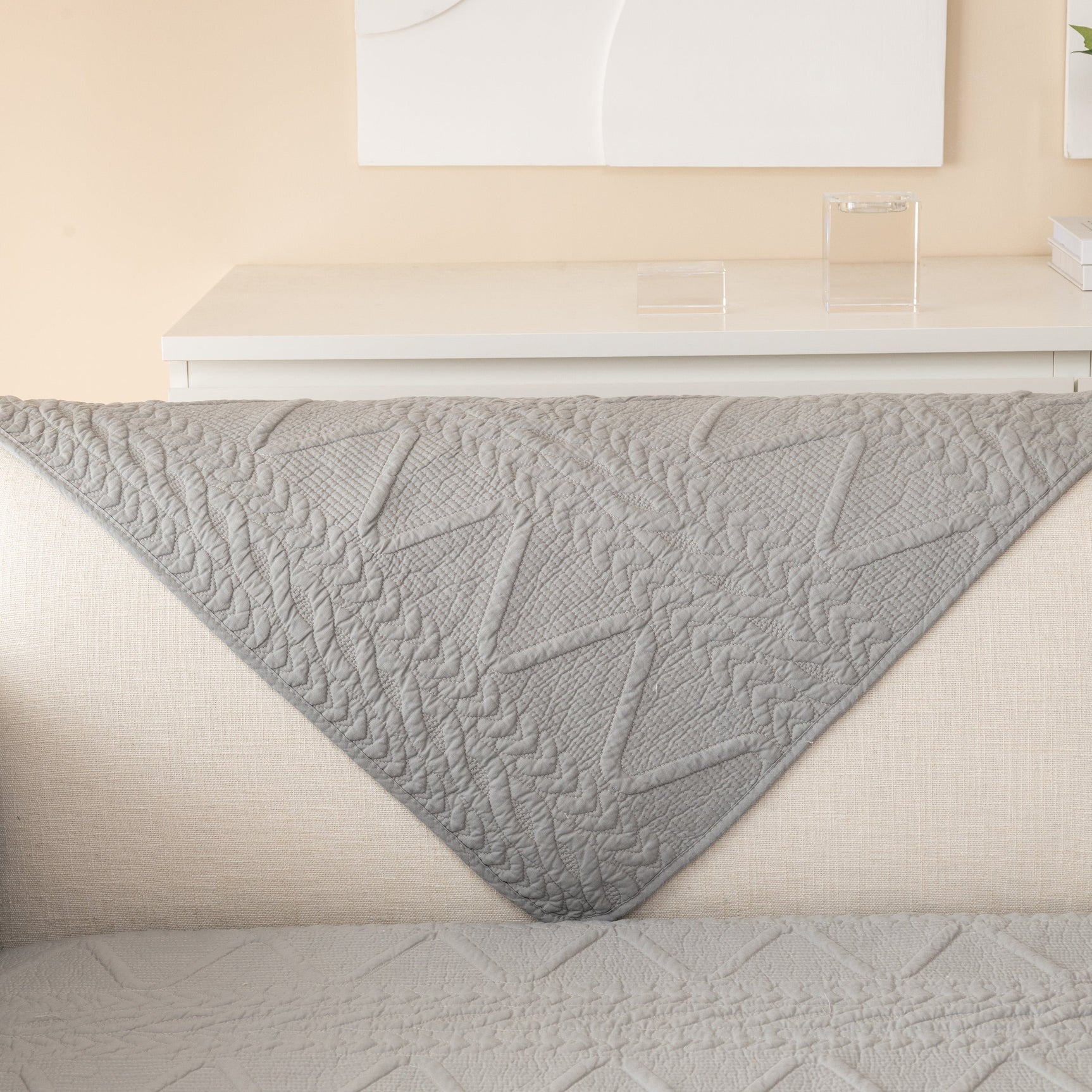 Geometric Textured Cotton Quilted Sofa Cover, Non-Slip Washable Couch Protector - Ornate Home