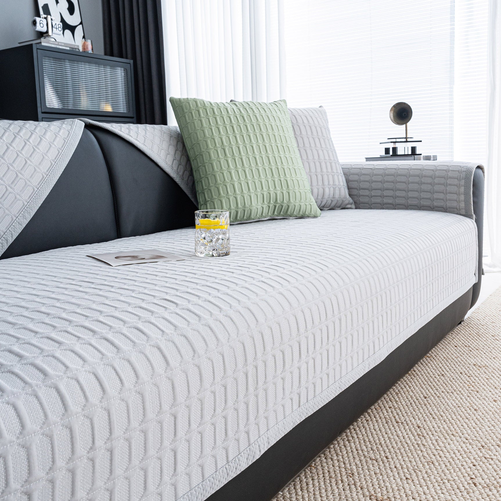 Geometric Textured Couch Slipcover Protector Non-Slip Ice Silk Sofa Cover for Couch - Ornate Home