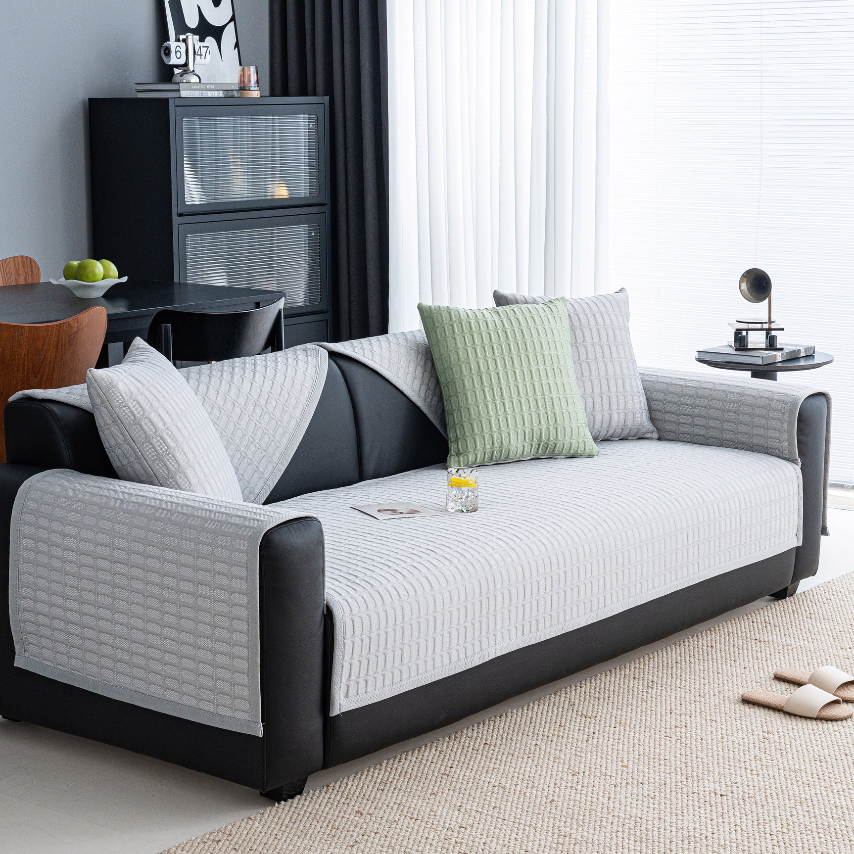 Geometric Textured Couch Slipcover Protector Non-Slip Ice Silk Sofa Cover for Couch - Ornate Home