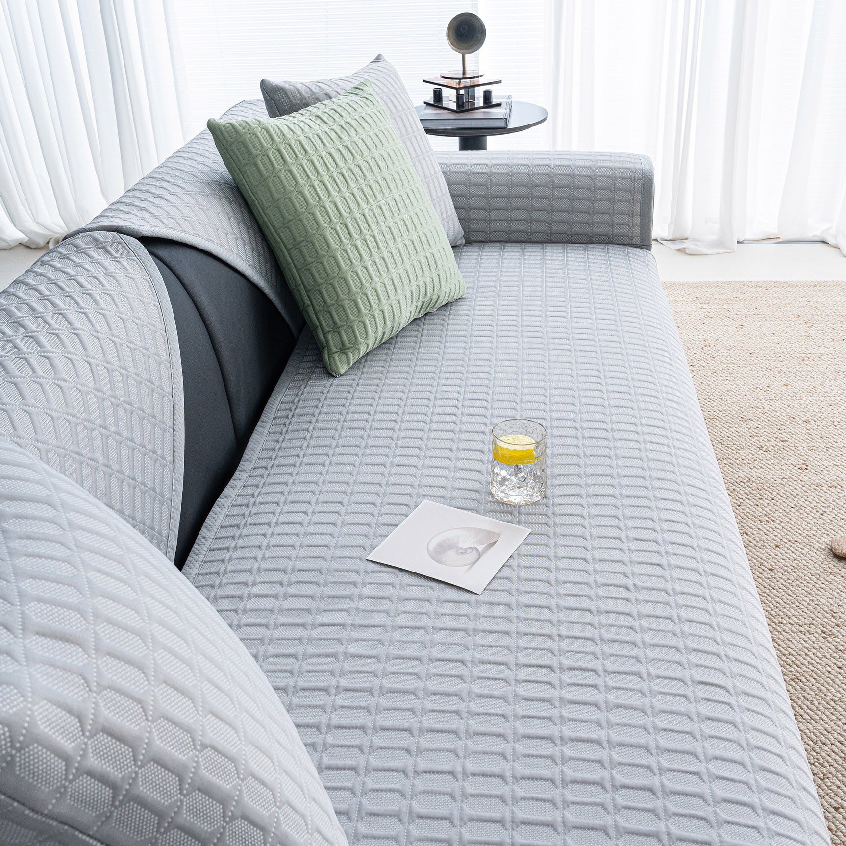Geometric Textured Couch Slipcover Protector Non-Slip Ice Silk Sofa Cover for Couch - Ornate Home