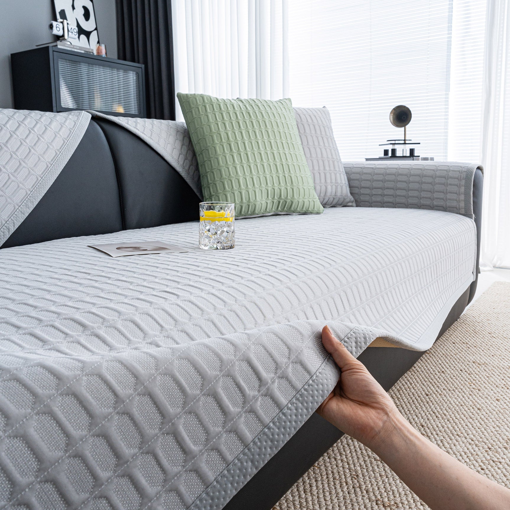 Geometric Textured Couch Slipcover Protector Non-Slip Ice Silk Sofa Cover for Couch - Ornate Home