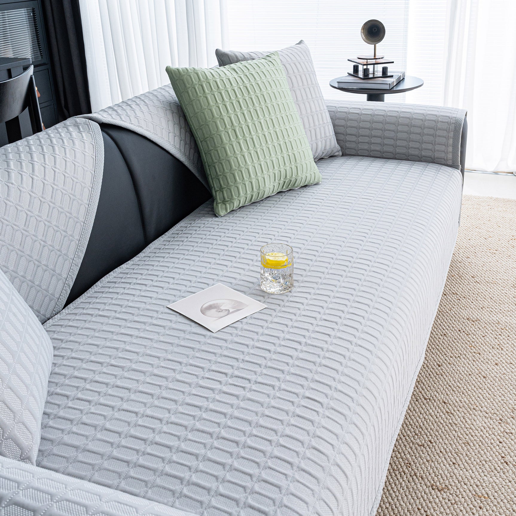 Geometric Textured Couch Slipcover Protector Non-Slip Ice Silk Sofa Cover for Couch - Ornate Home