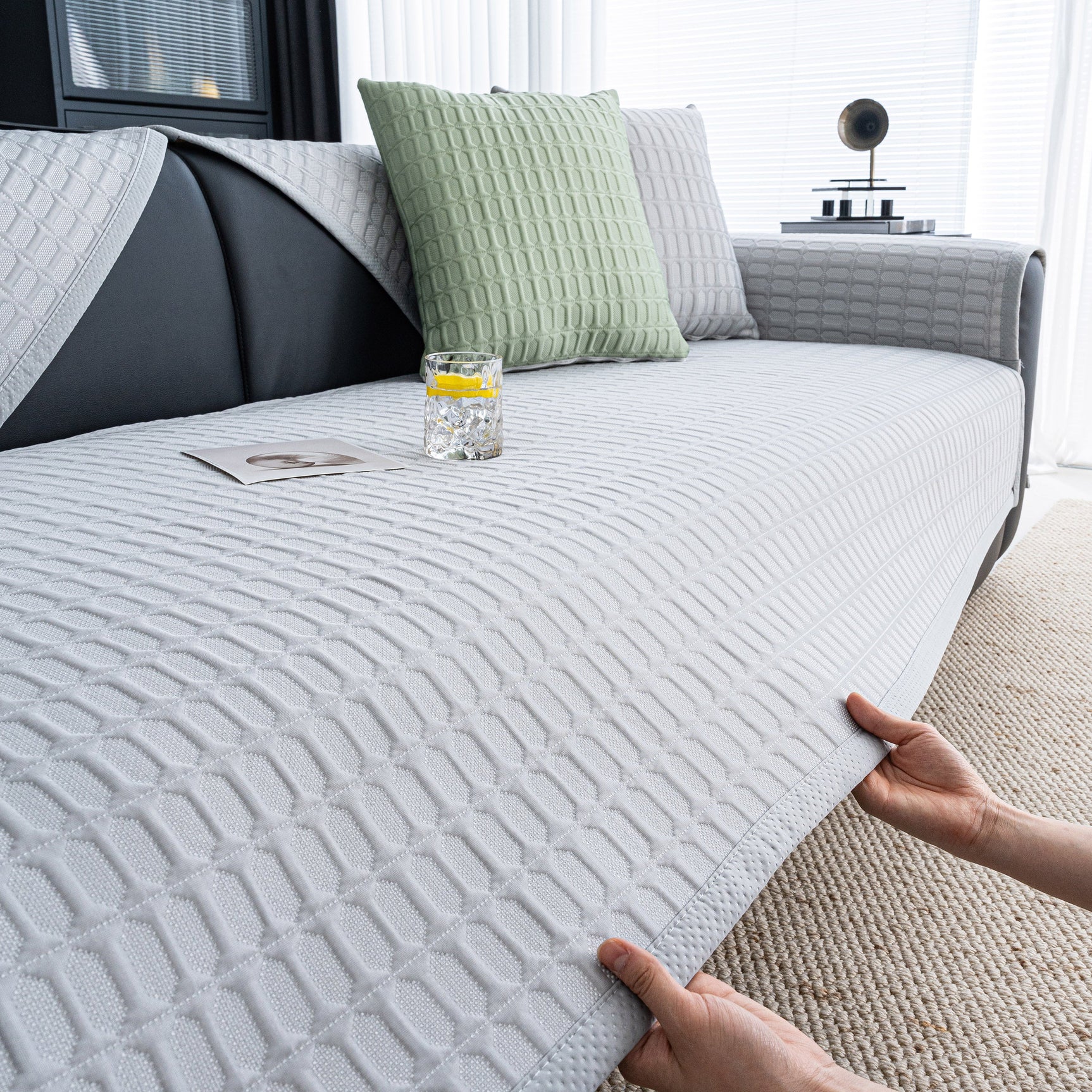 Geometric Textured Couch Slipcover Protector Non-Slip Ice Silk Sofa Cover for Couch - Ornate Home