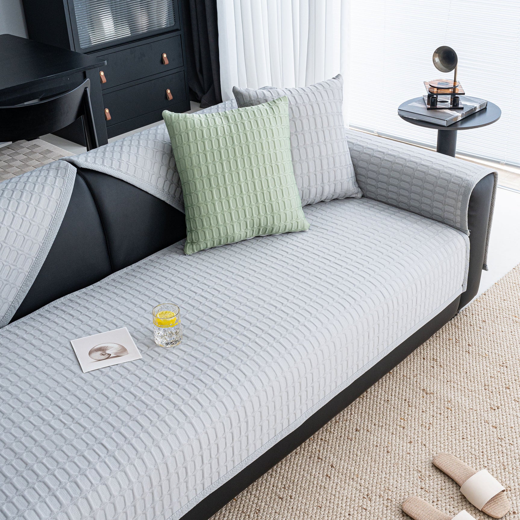 Geometric Textured Couch Slipcover Protector Non-Slip Ice Silk Sofa Cover for Couch - Ornate Home