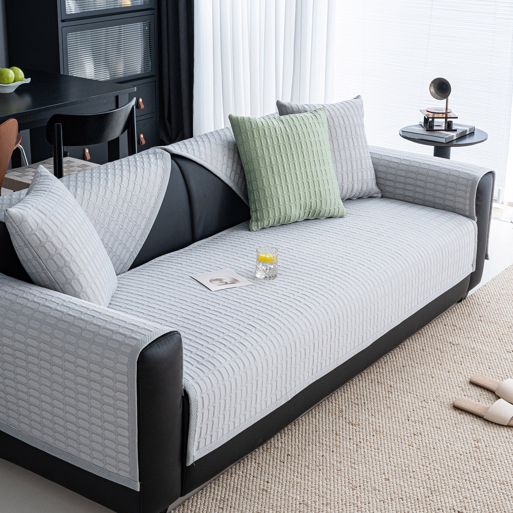 Geometric Textured Couch Slipcover Protector Non-Slip Ice Silk Sofa Cover for Couch - Ornate Home