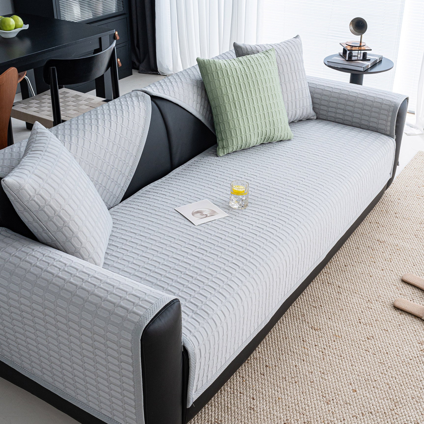 Geometric Textured Couch Slipcover Protector Non-Slip Ice Silk Sofa Cover for Couch - Ornate Home