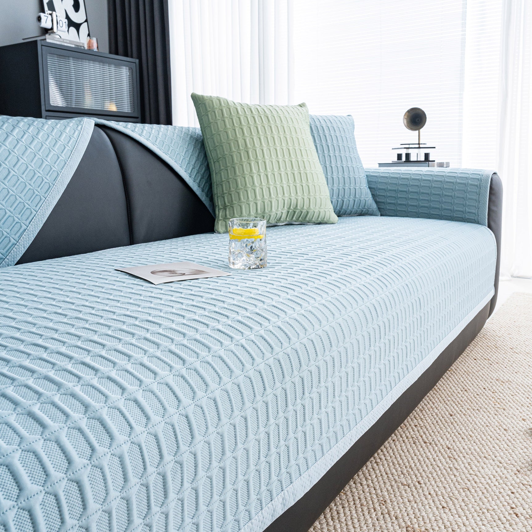 Geometric Textured Couch Slipcover Protector Non-Slip Ice Silk Sofa Cover for Couch - Ornate Home