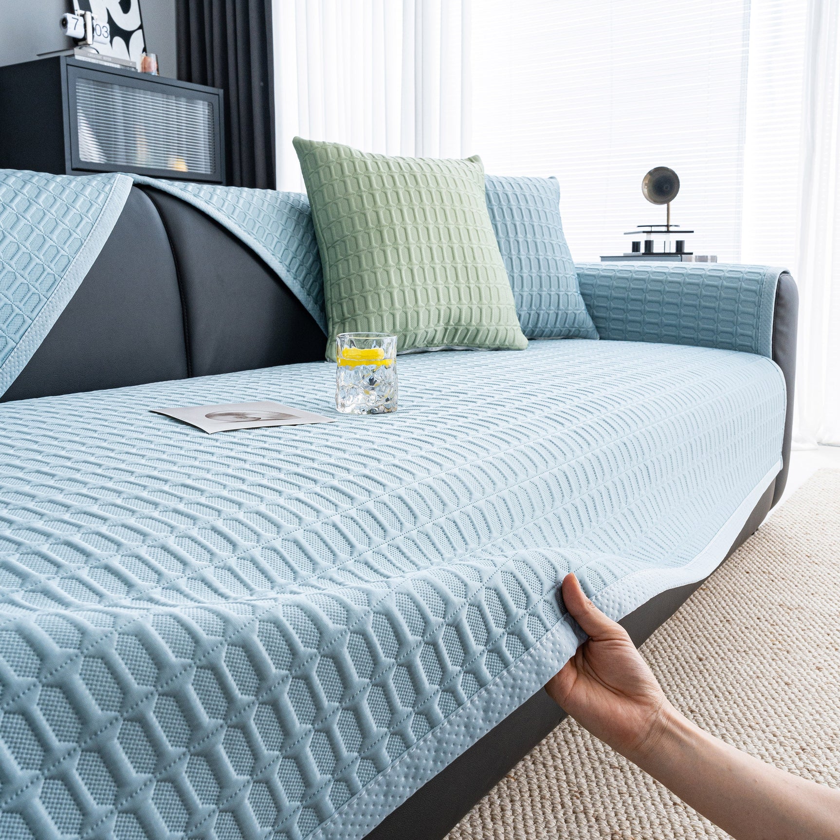 Geometric Textured Couch Slipcover Protector Non-Slip Ice Silk Sofa Cover for Couch - Ornate Home
