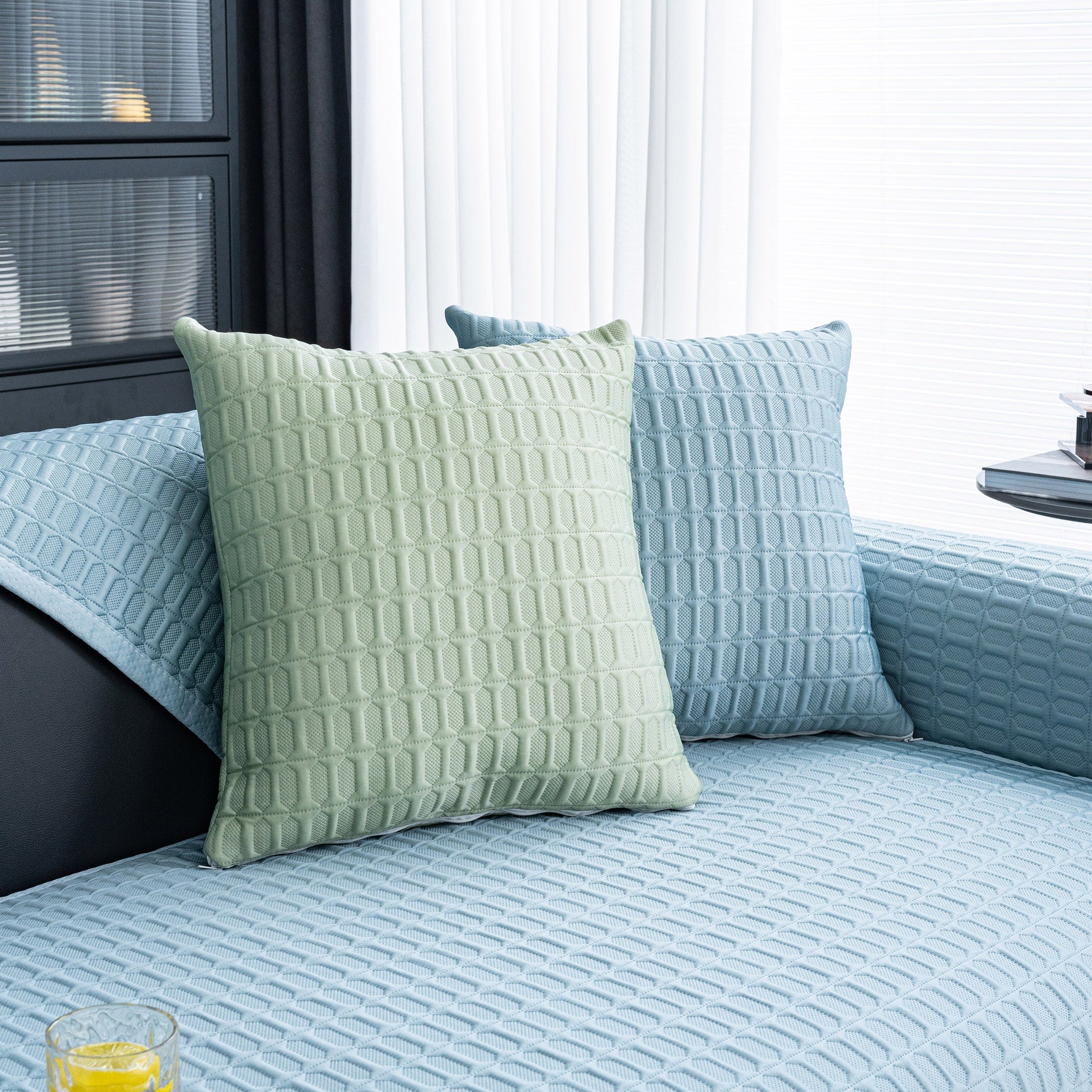 Geometric Textured Couch Slipcover Protector Non-Slip Ice Silk Sofa Cover for Couch - Ornate Home