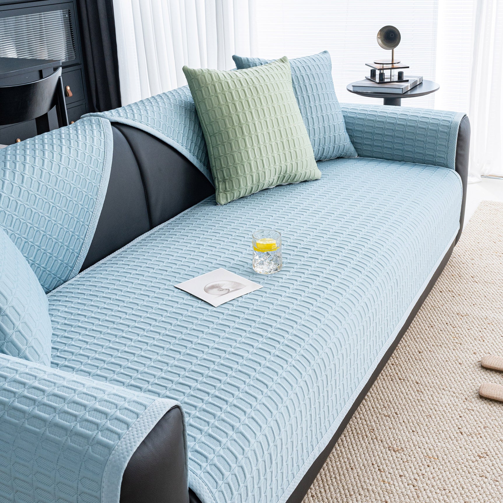 Geometric Textured Couch Slipcover Protector Non-Slip Ice Silk Sofa Cover for Couch - Ornate Home