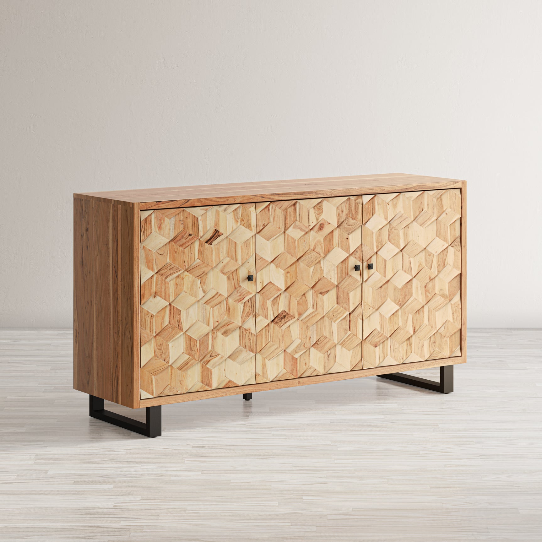 Geometrix Natural 3 Door Accent Cabinet - Ornate Home