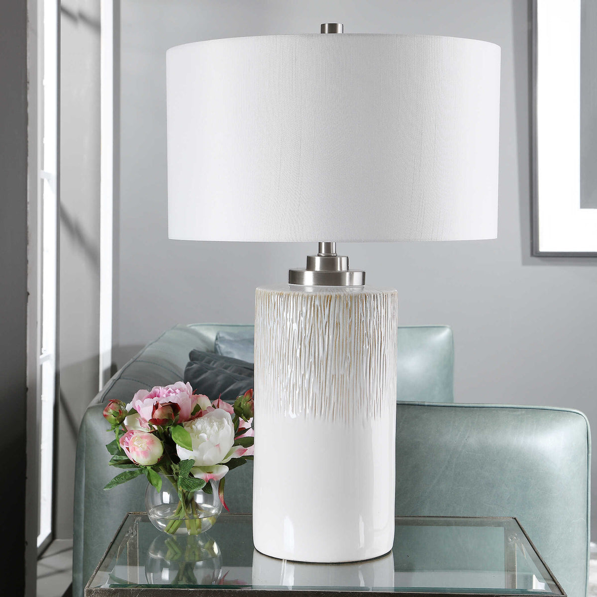 Georgios White Cylinder Table Lamp - Ornate Home