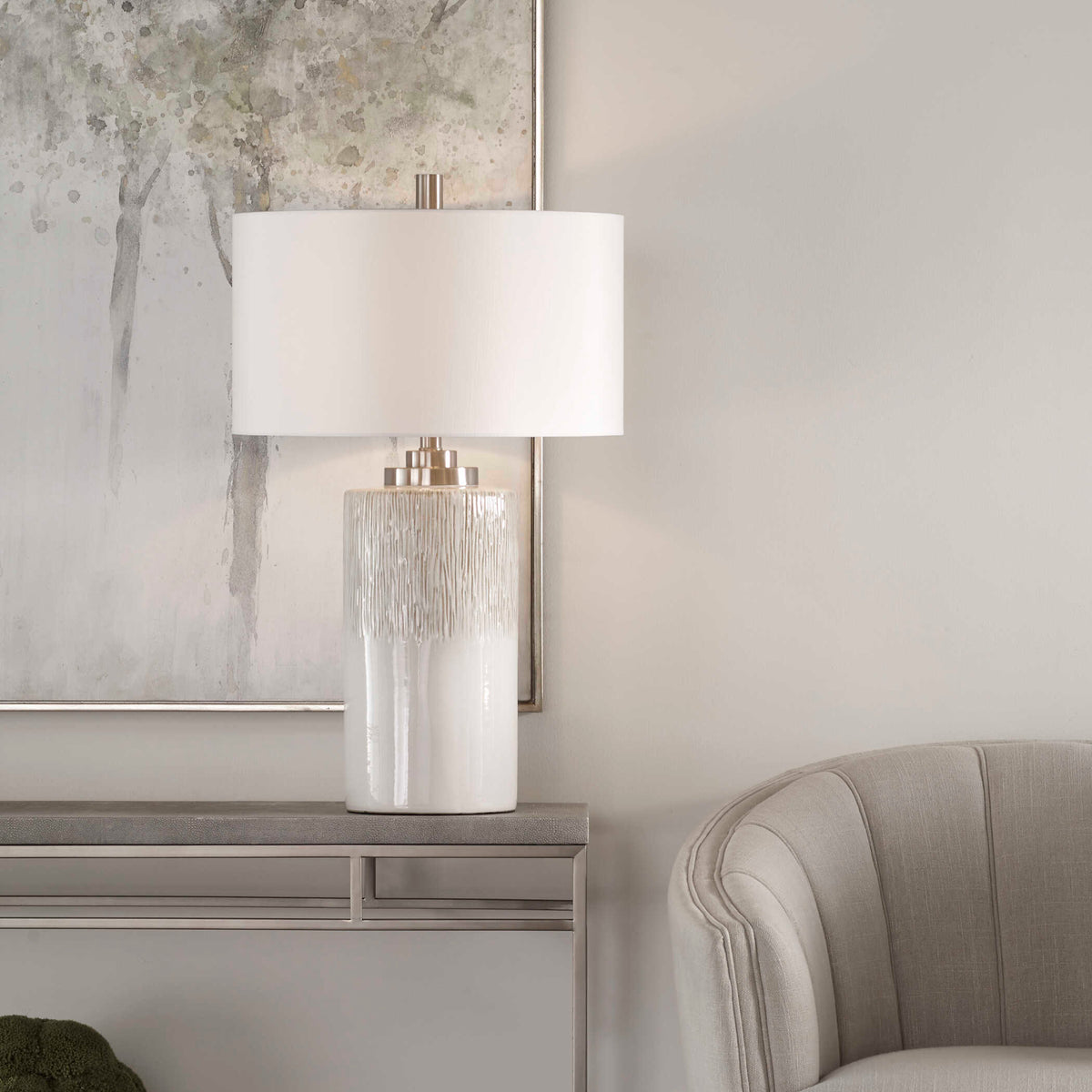 Georgios White Cylinder Table Lamp - Ornate Home