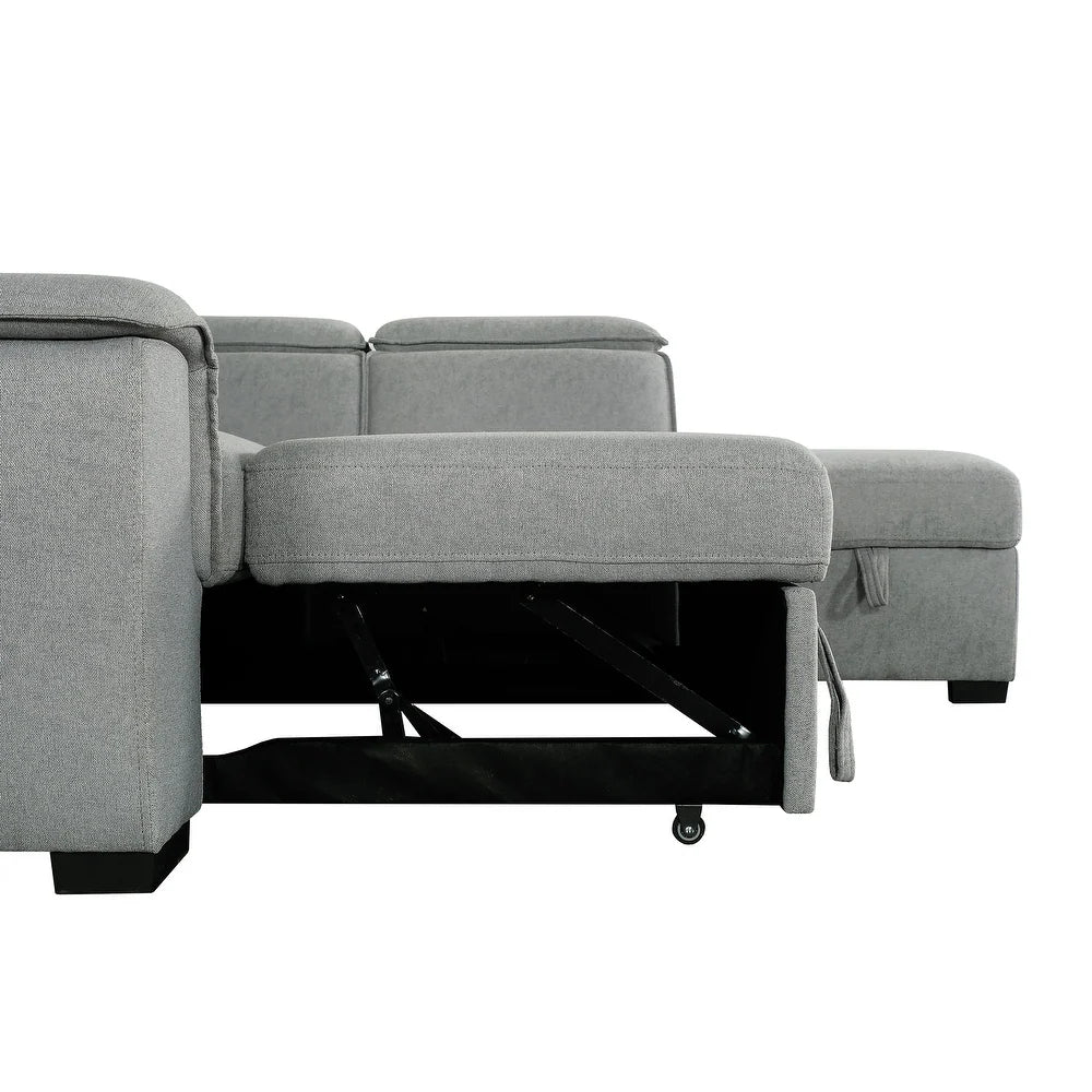 Gerardo Gray 3pc L Shape Sectional Sofa Bed w/ Storage Ottoman - Ornate Home