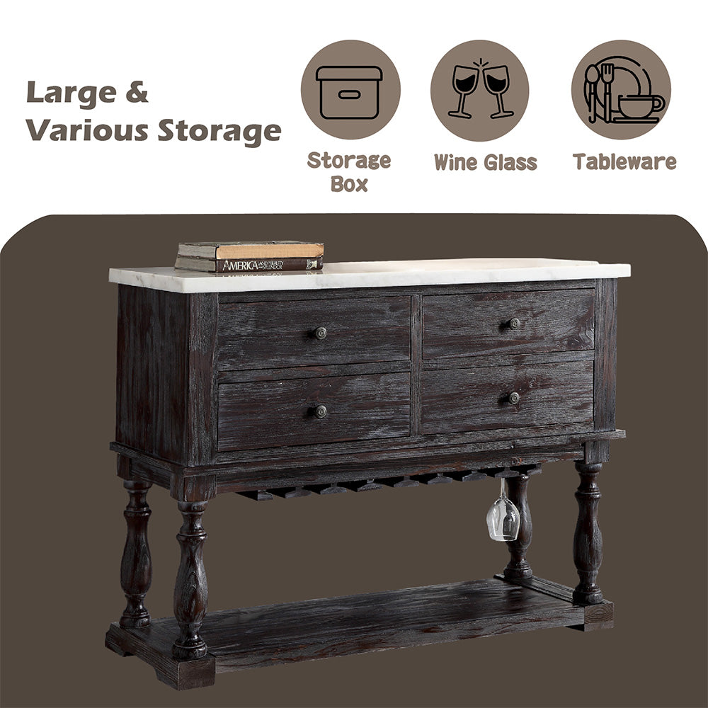 Gerardo White Marble & Weathered Espresso Dining Server - Ornate Home