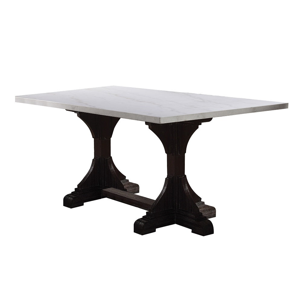 Gerardo White Marble & Weathered Espresso Dining Table - Ornate Home