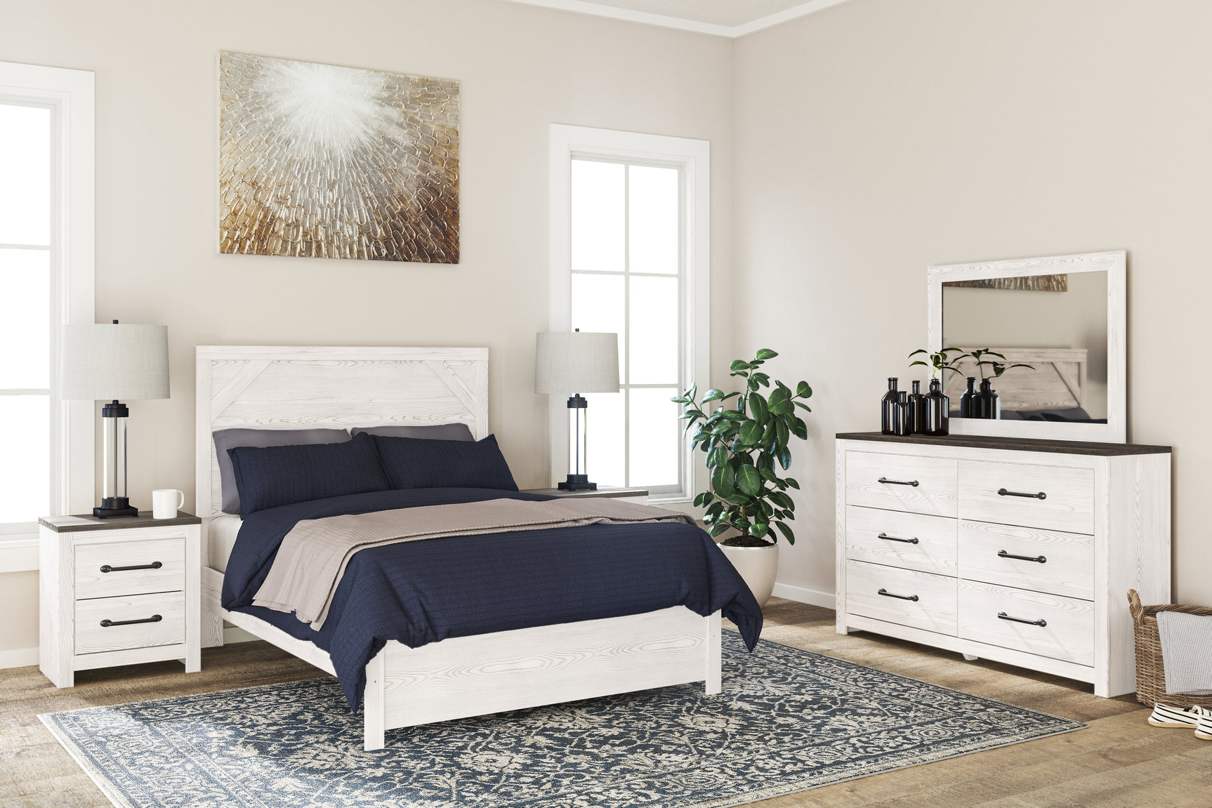Gerridan White/Gray Full Panel Bed with Dresser and Mirror - Ornate Home