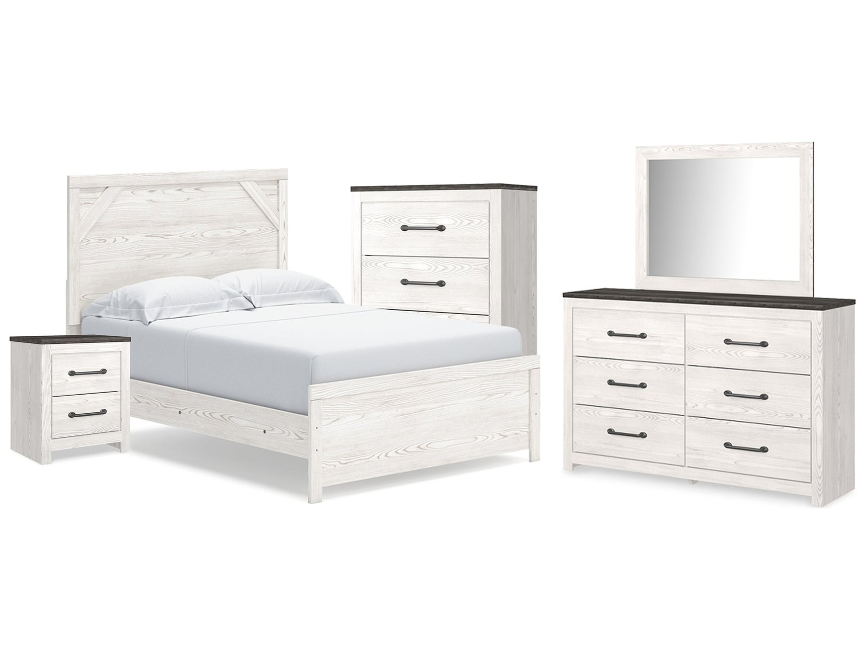 Gerridan White/Gray Full Panel Bedroom Set with Dresser, Mirror, Chest and Nightstand - Ornate Home
