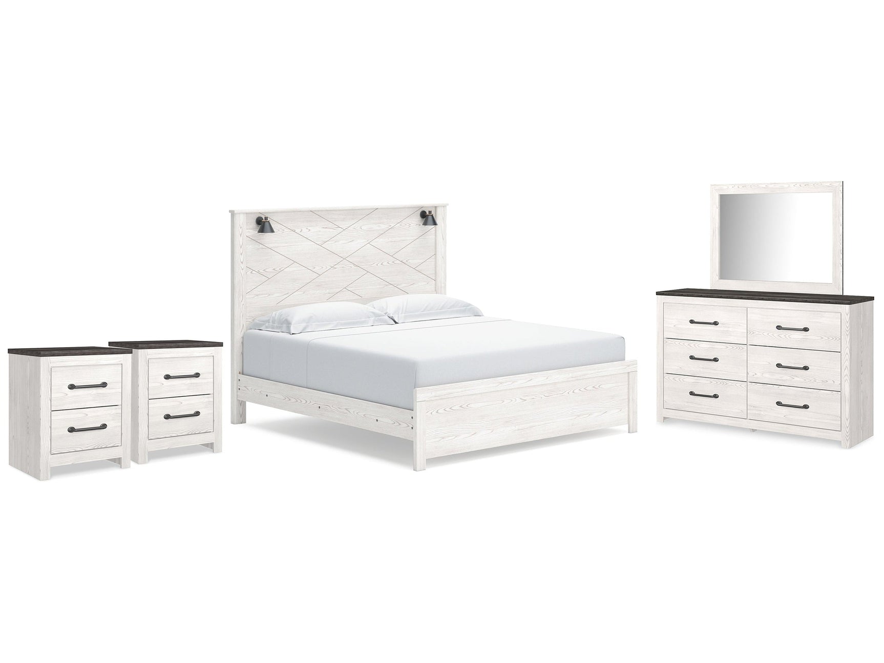 Gerridan White/Gray King Panel Bed, Dresser, Mirror and 2 Nightstands (Online Special Price) - Ornate Home