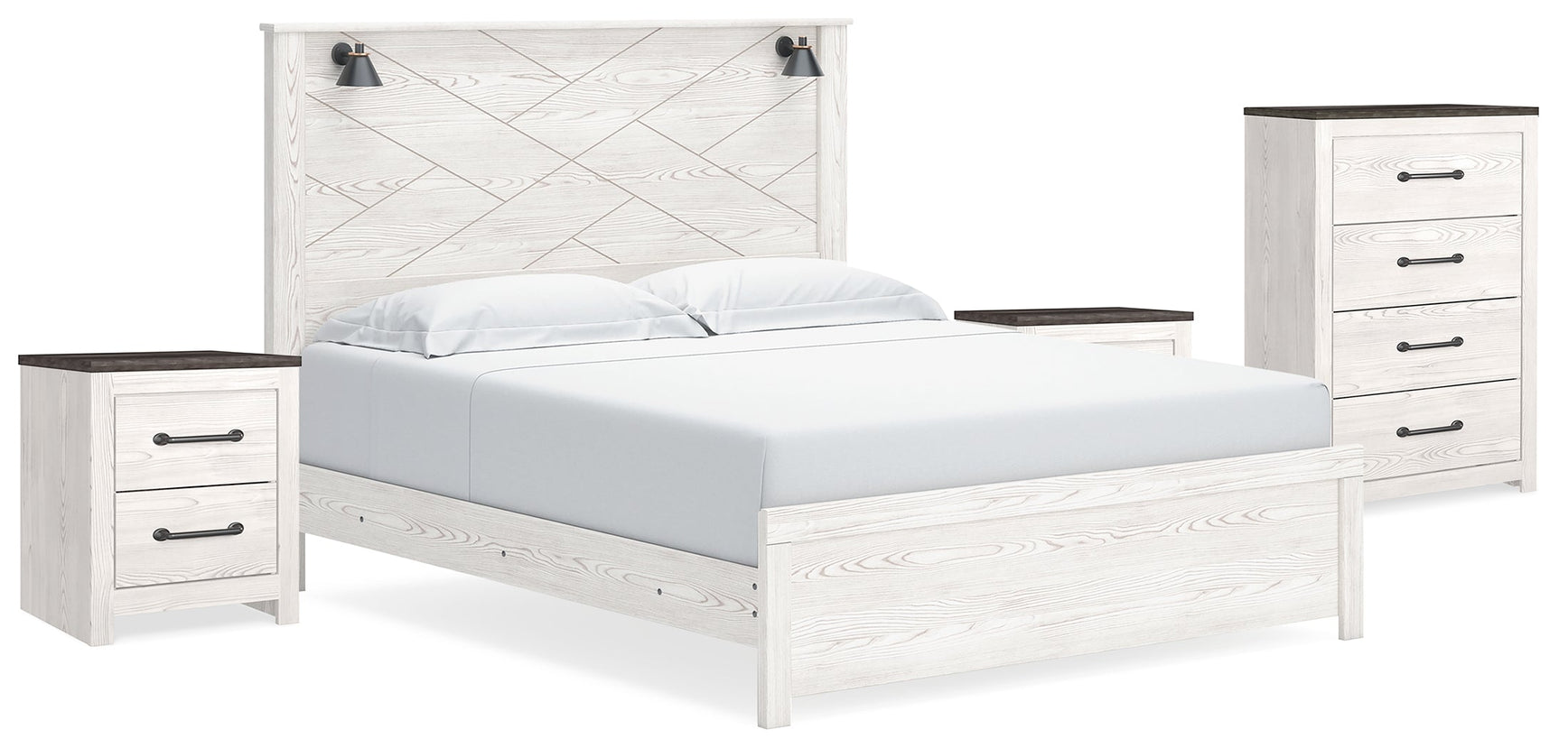 Gerridan White/Gray King Panel Bedroom Set with Chest and 2 Nightstands (Online Special Price) - Ornate Home