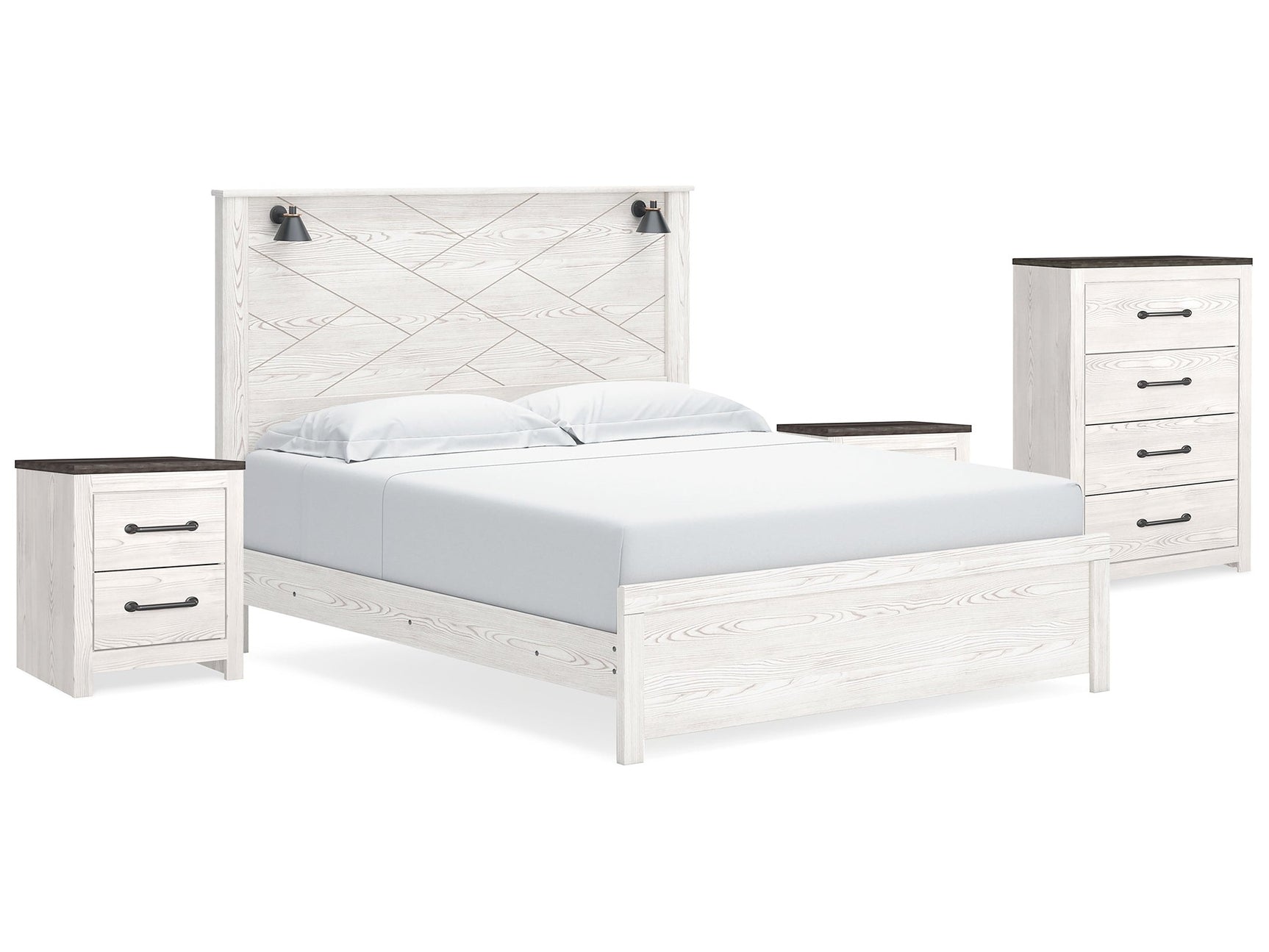 Gerridan White/Gray King Panel Bedroom Set with Chest and 2 Nightstands - Ornate Home