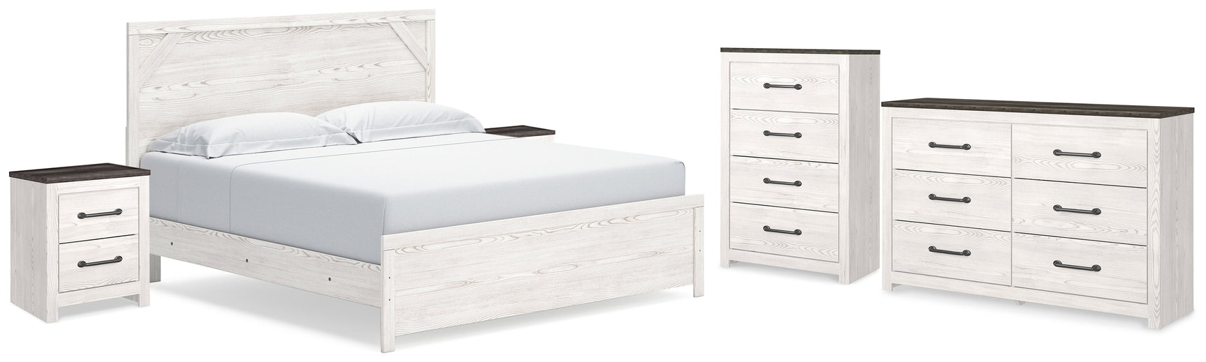 Gerridan White/Gray King Panel Bedroom Set with Dresser, Chest and 2 Nightstands - Ornate Home