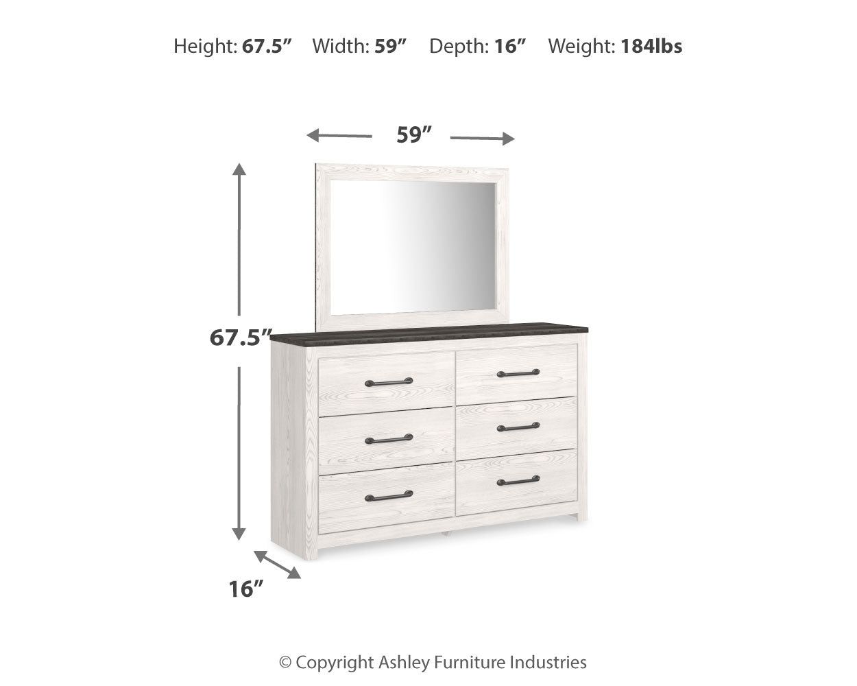 Gerridan White/Gray Queen Bed with Mirrored Dresser and Nightstand - Ornate Home