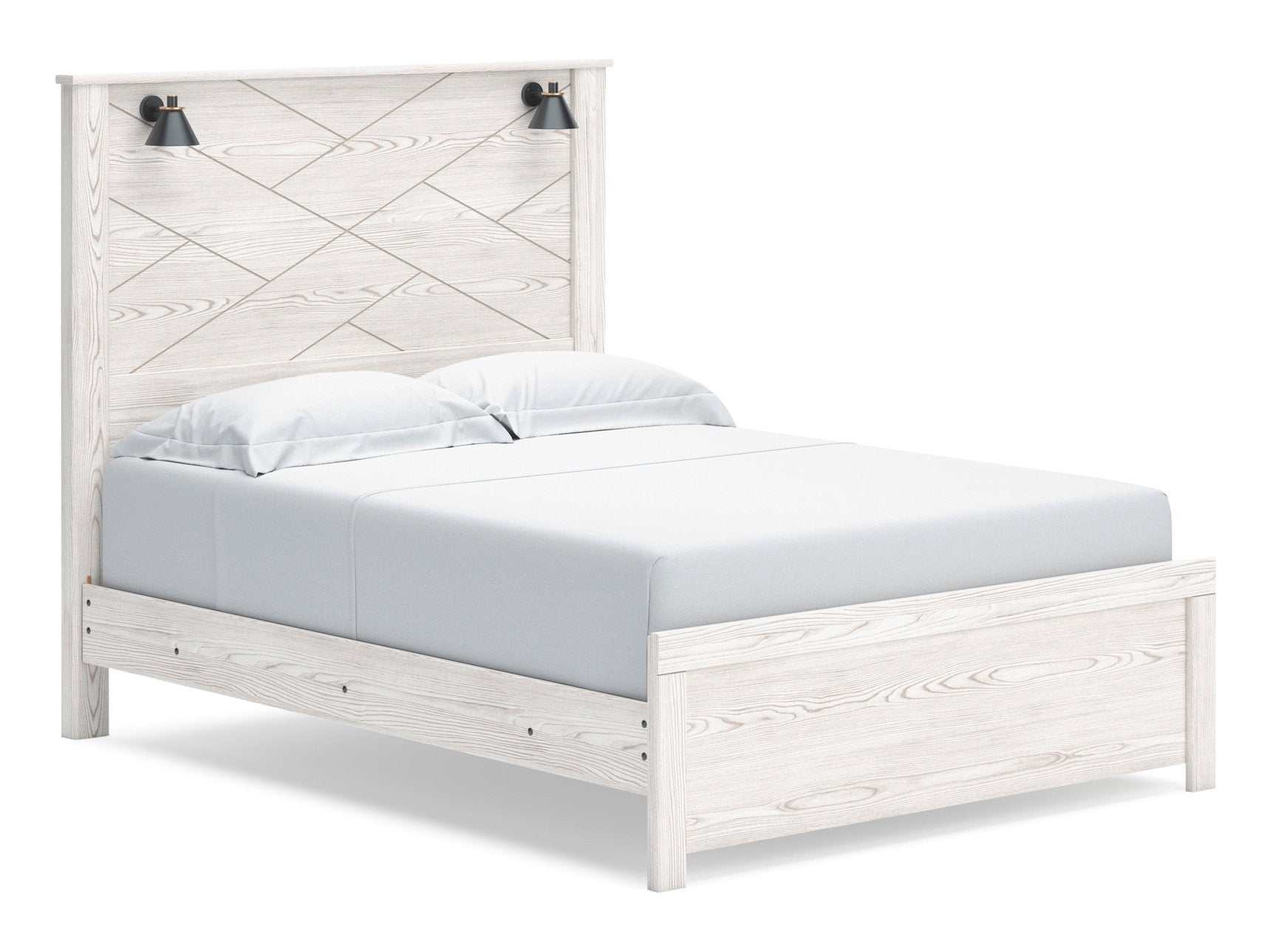 Gerridan White & Gray Queen Panel Bed Frame w/ Sconce Lights HB (Online Special Price) - Ornate Home
