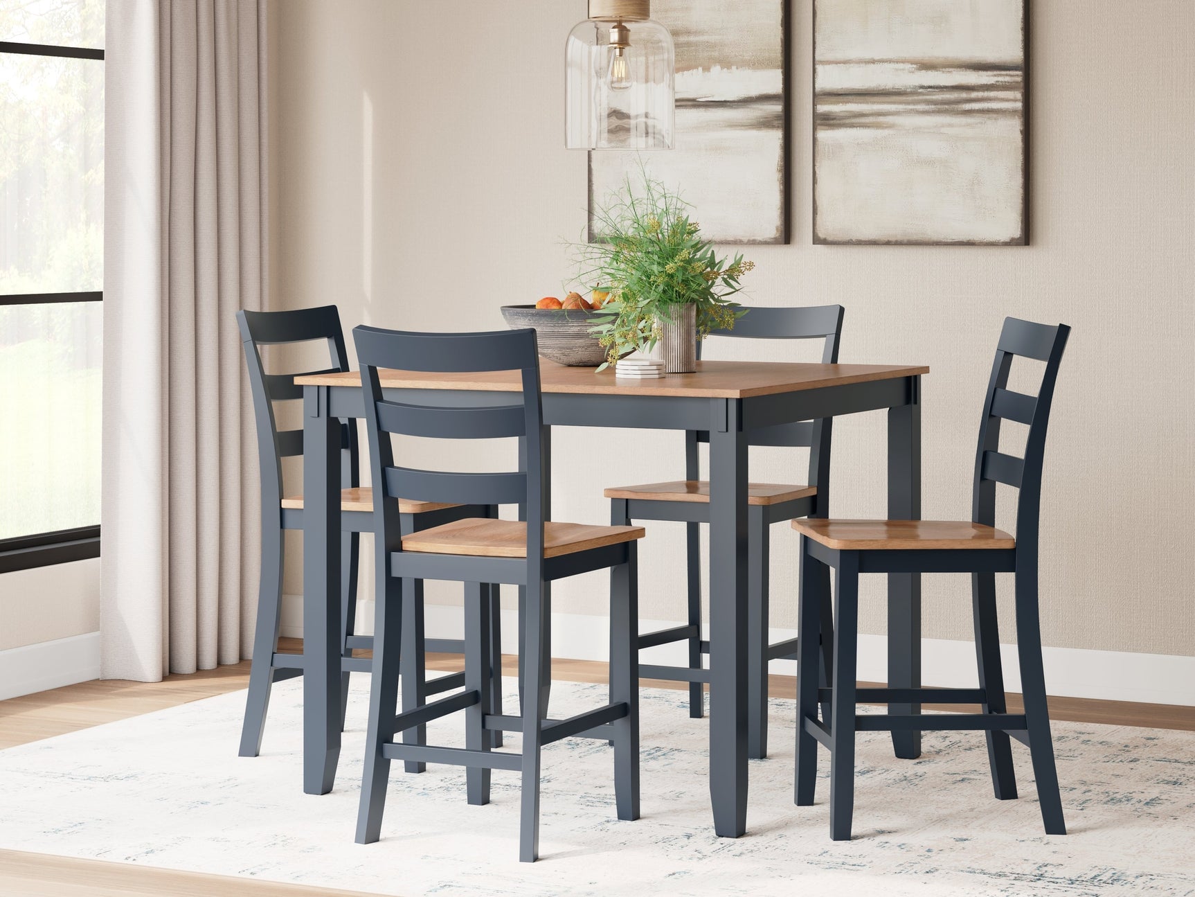 Gesthaven Natural/Blue Counter Height Dining Table and 4 Barstools (Set of 5) (Online Special Price) - Ornate Home
