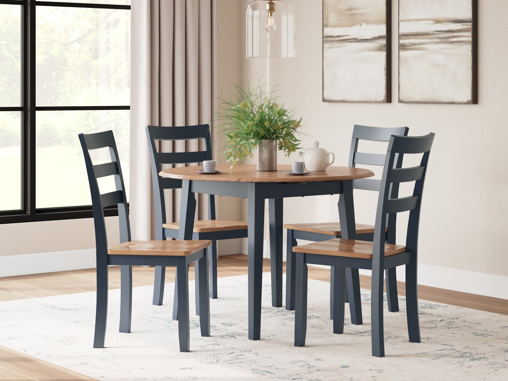Gesthaven Natural/Blue Dining Table and 4 Chairs - Ornate Home