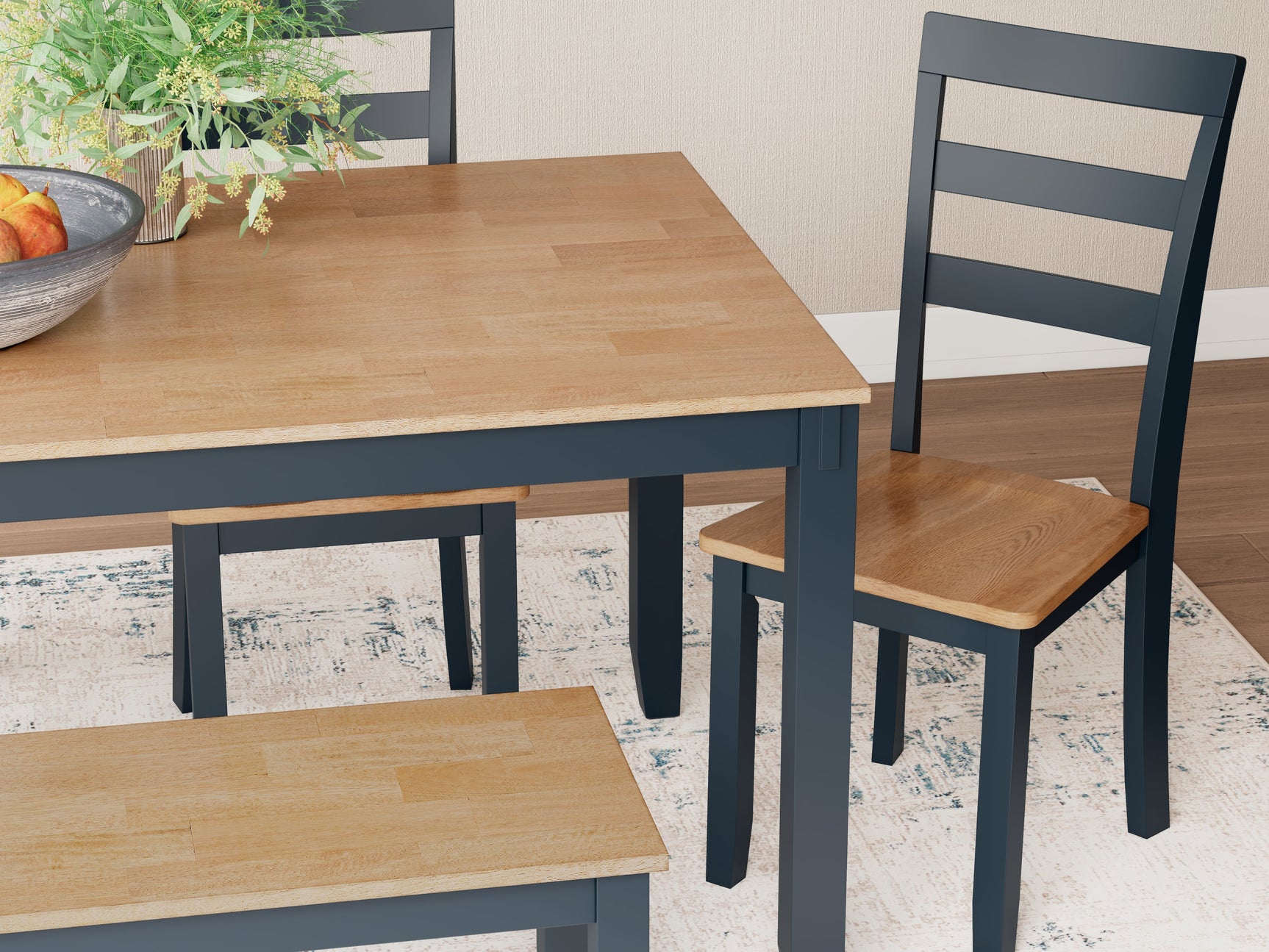 Gesthaven Natural/Blue Dining Table with 4 Chairs and Bench (Set of 6) - Ornate Home